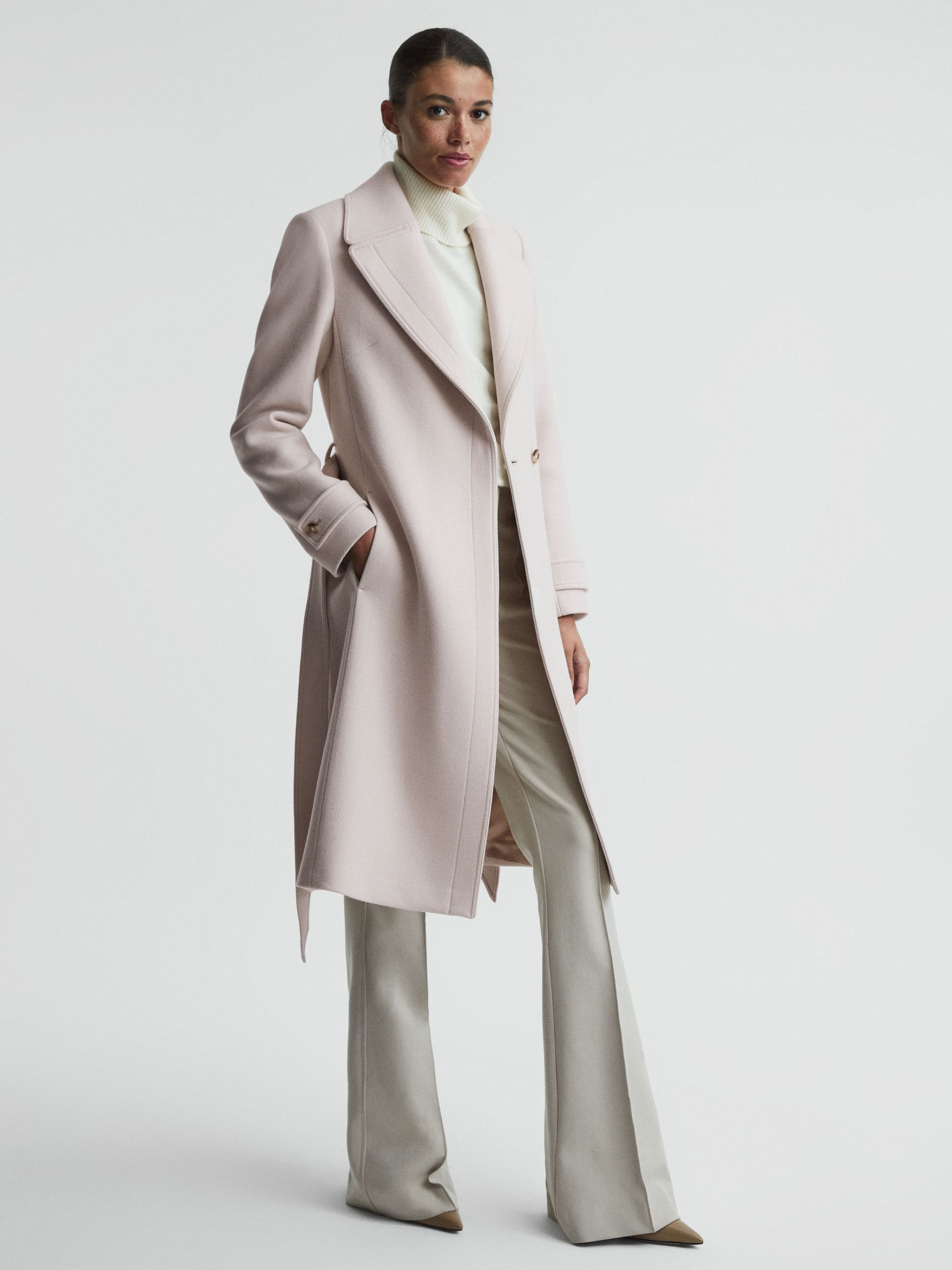 Reiss Petite Relaxed Wool Blend Belted Coat in Neutral REISS