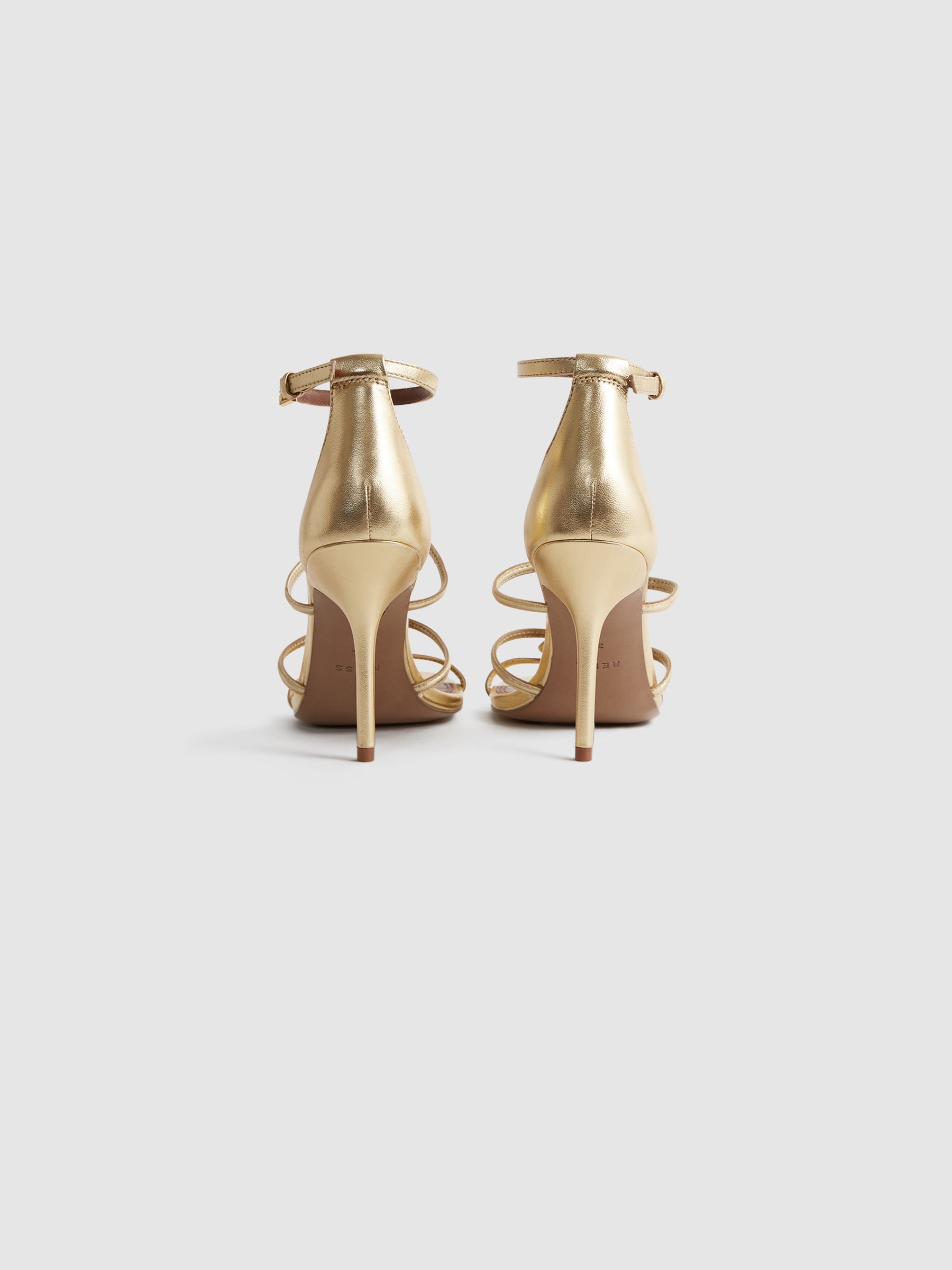 Metallic Strappy Open Toe Heels in Gold