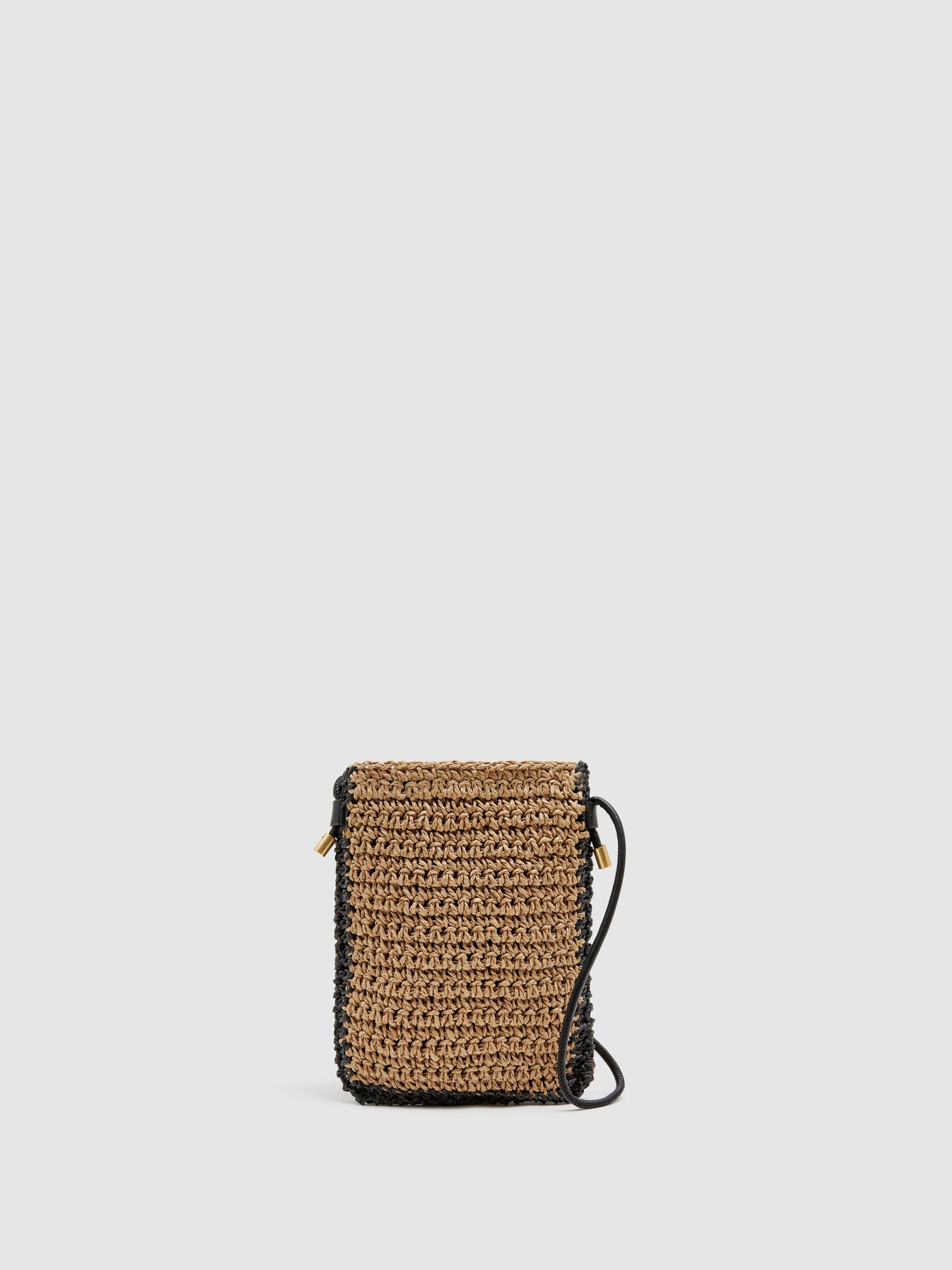 Woven Cross Body Phone Bag in Natural