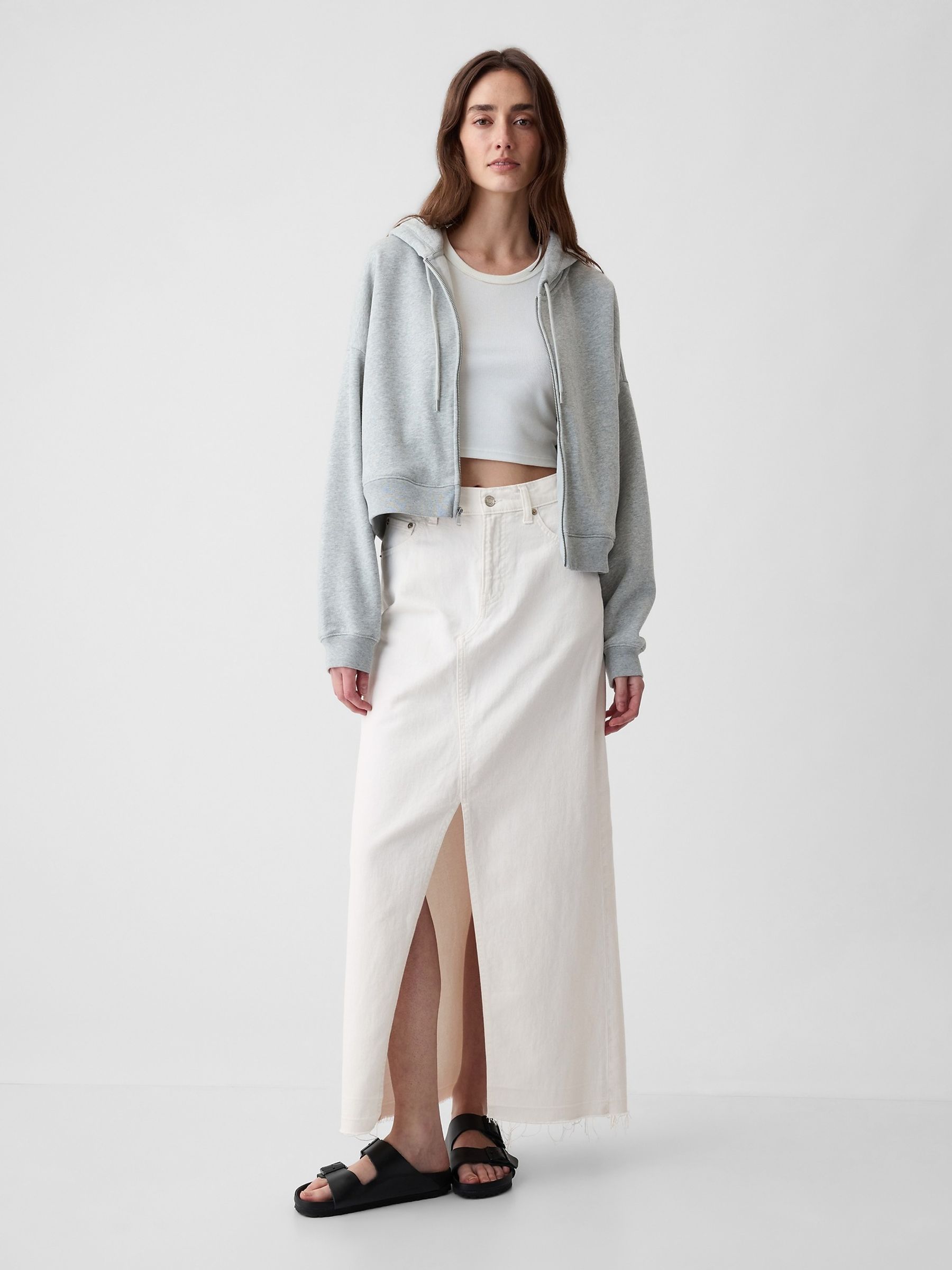 Buy White Denim A line Front Split Midi Skirt from the Gap online shop