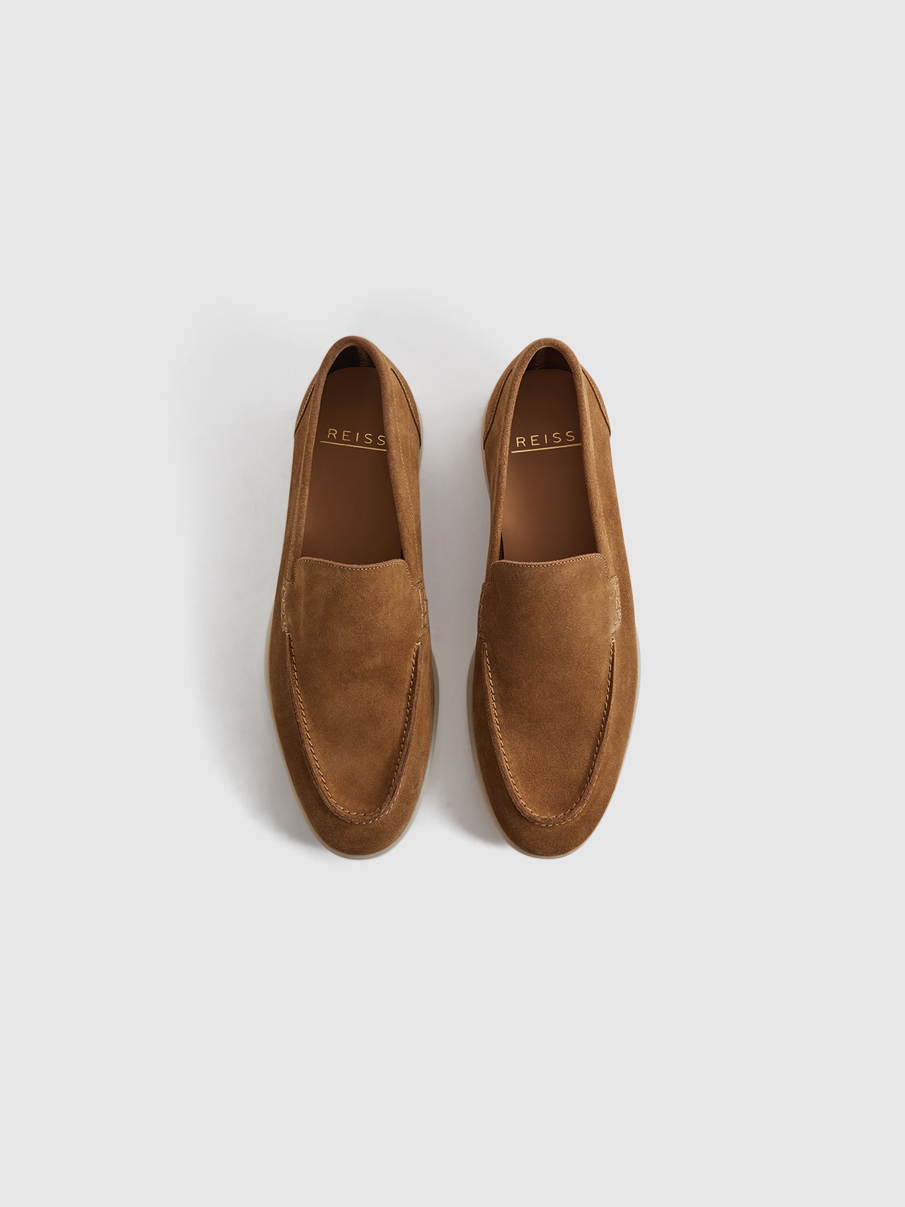 Suede Slip On Loafers in Stone