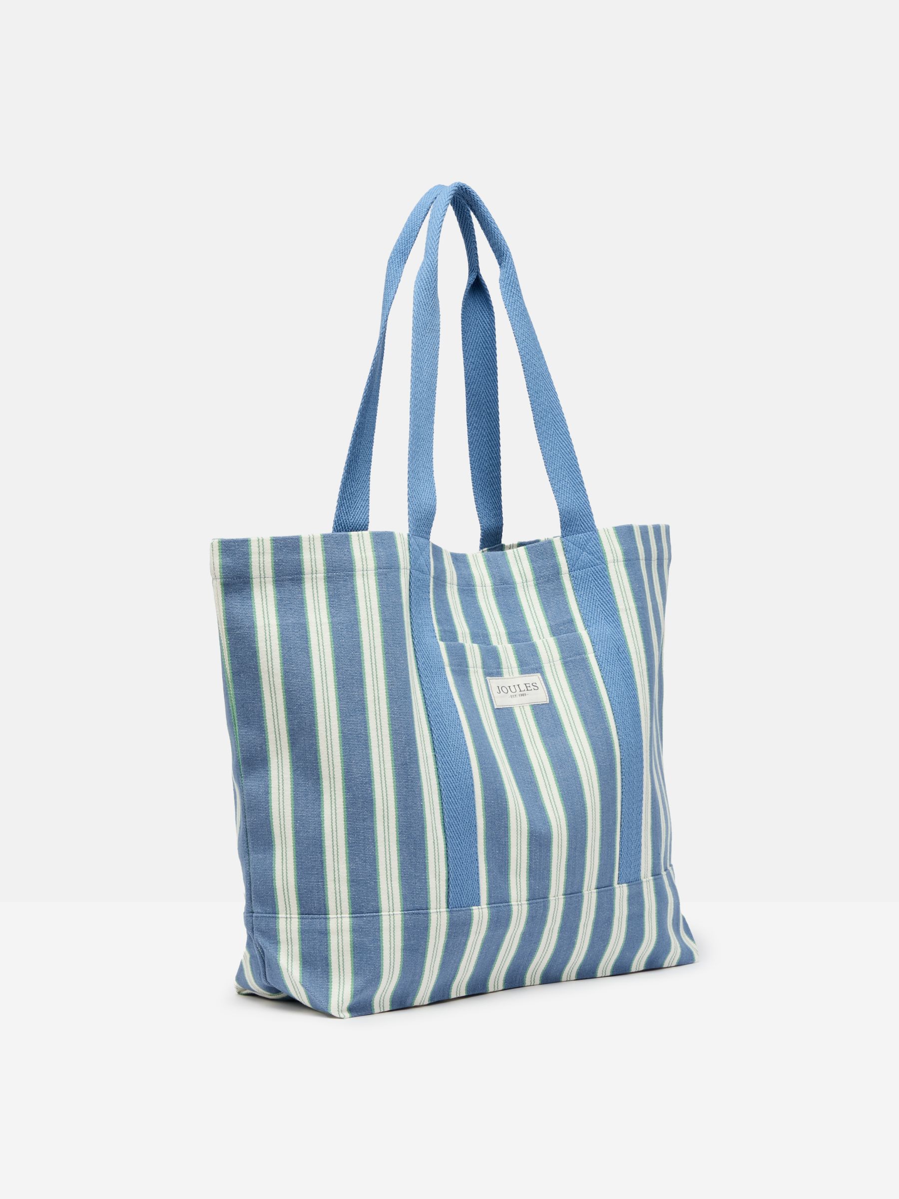 Promenade Blue White Striped Canvas Beach Bag Joules