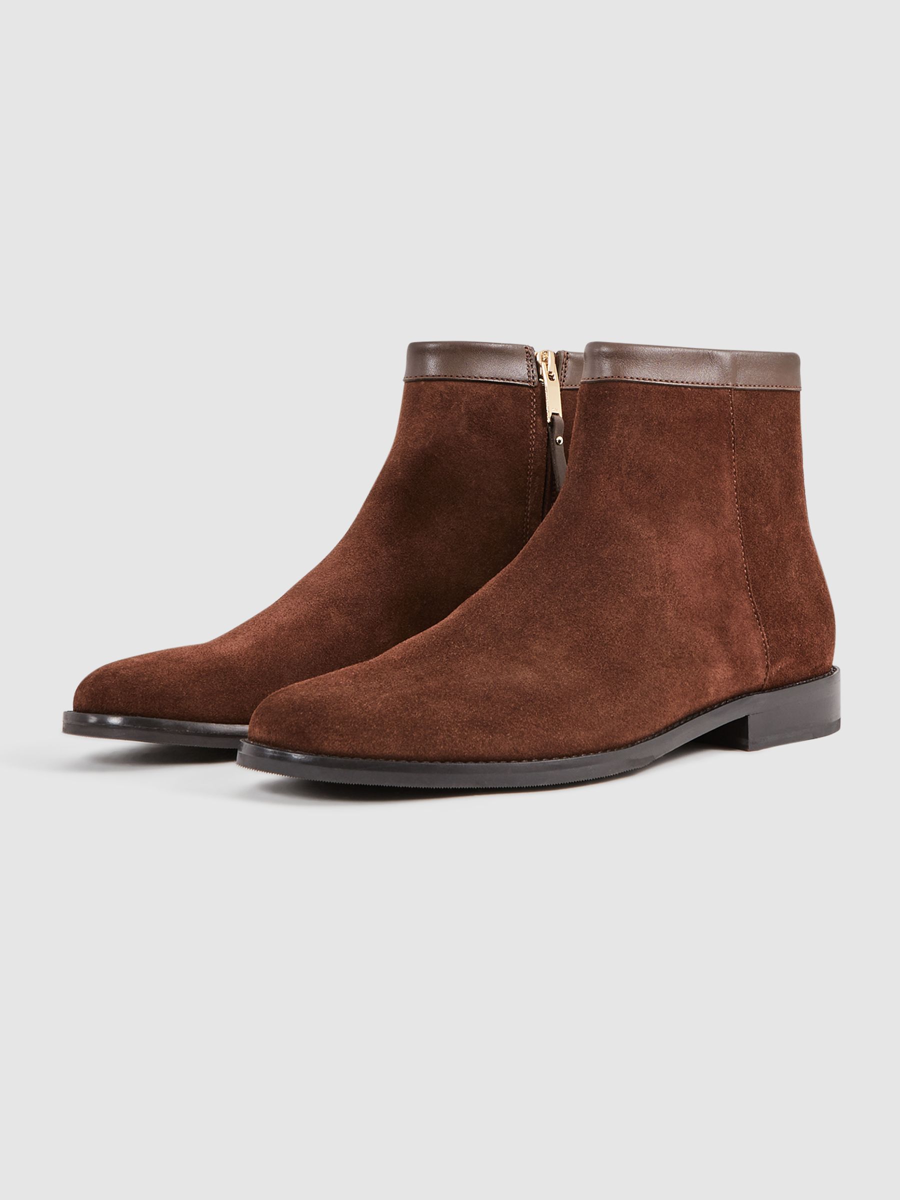 Suede Zip Through Boots in Brown