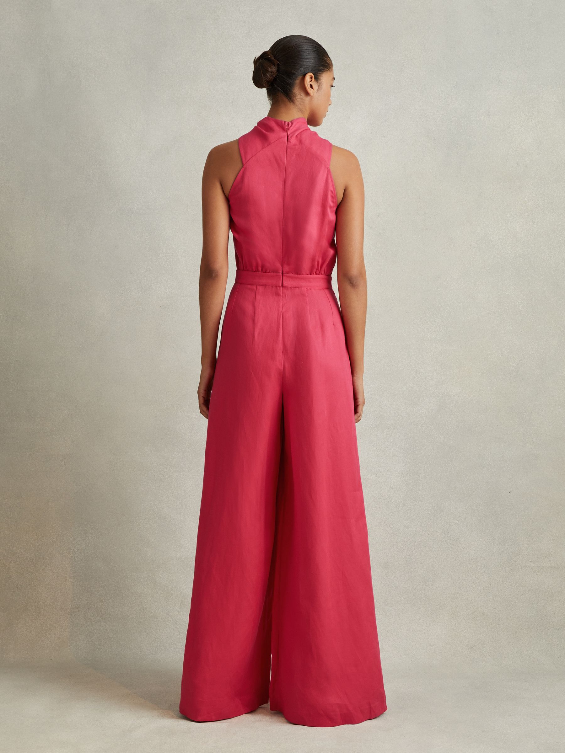 Reiss Linen Blend Drape Jumpsuit in Coral REISS