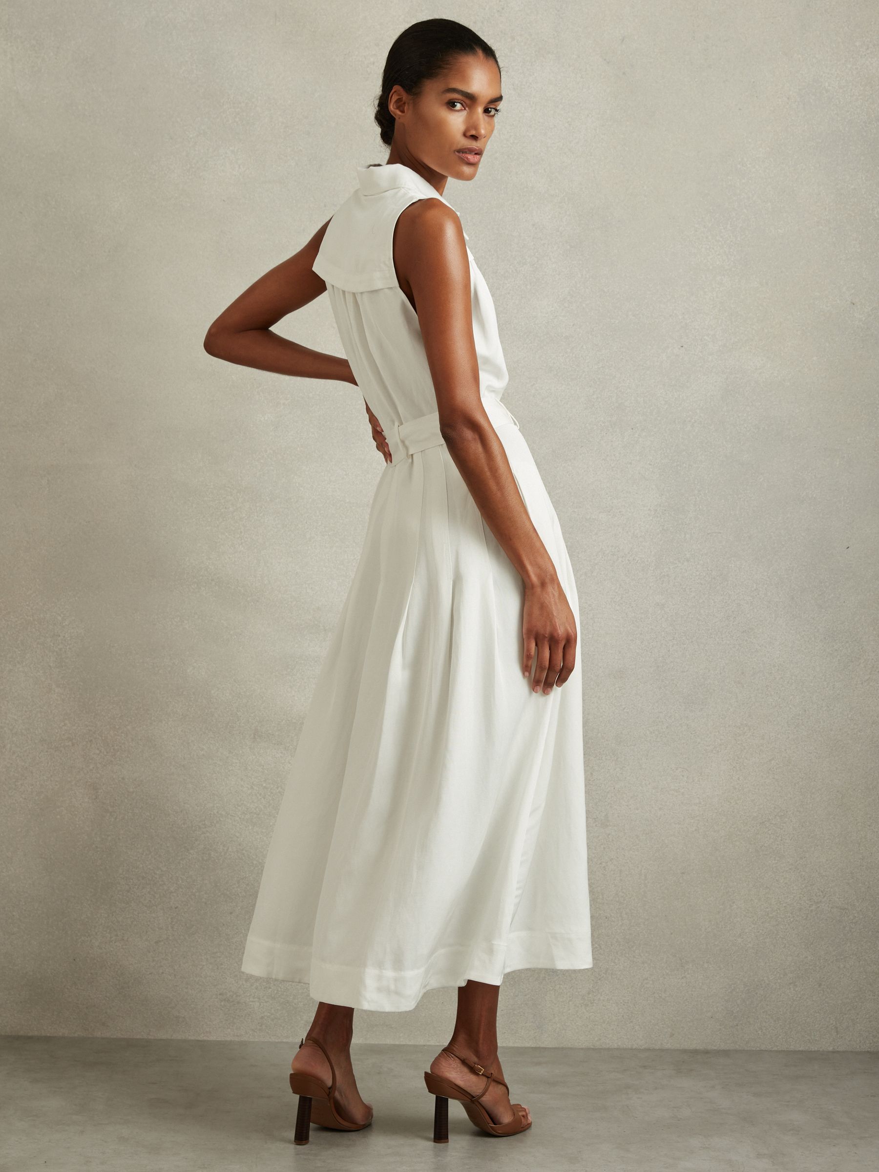 White linen belted dress cheap
