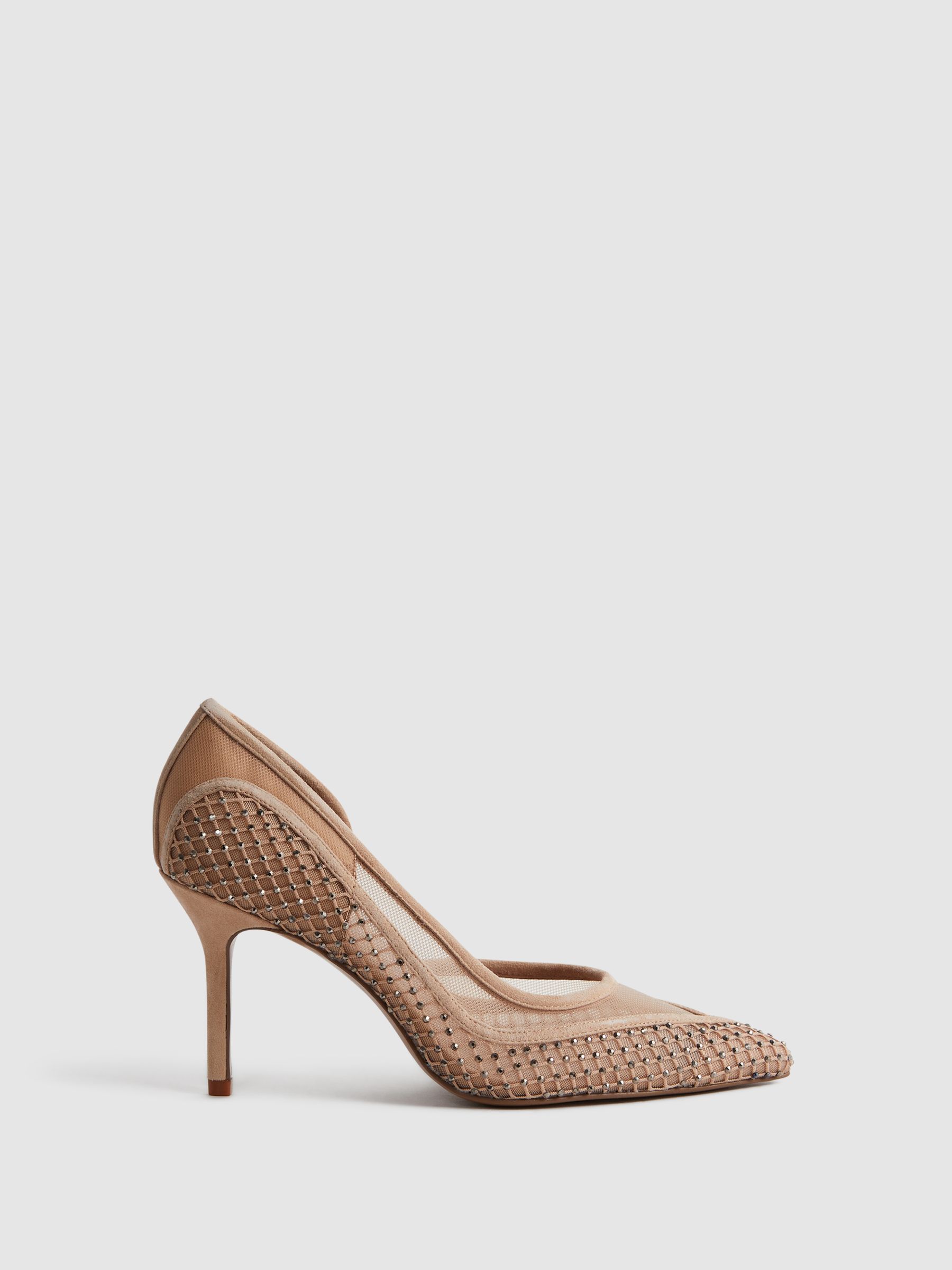 Reiss Embellished Mesh Court Shoes in Nude REISS