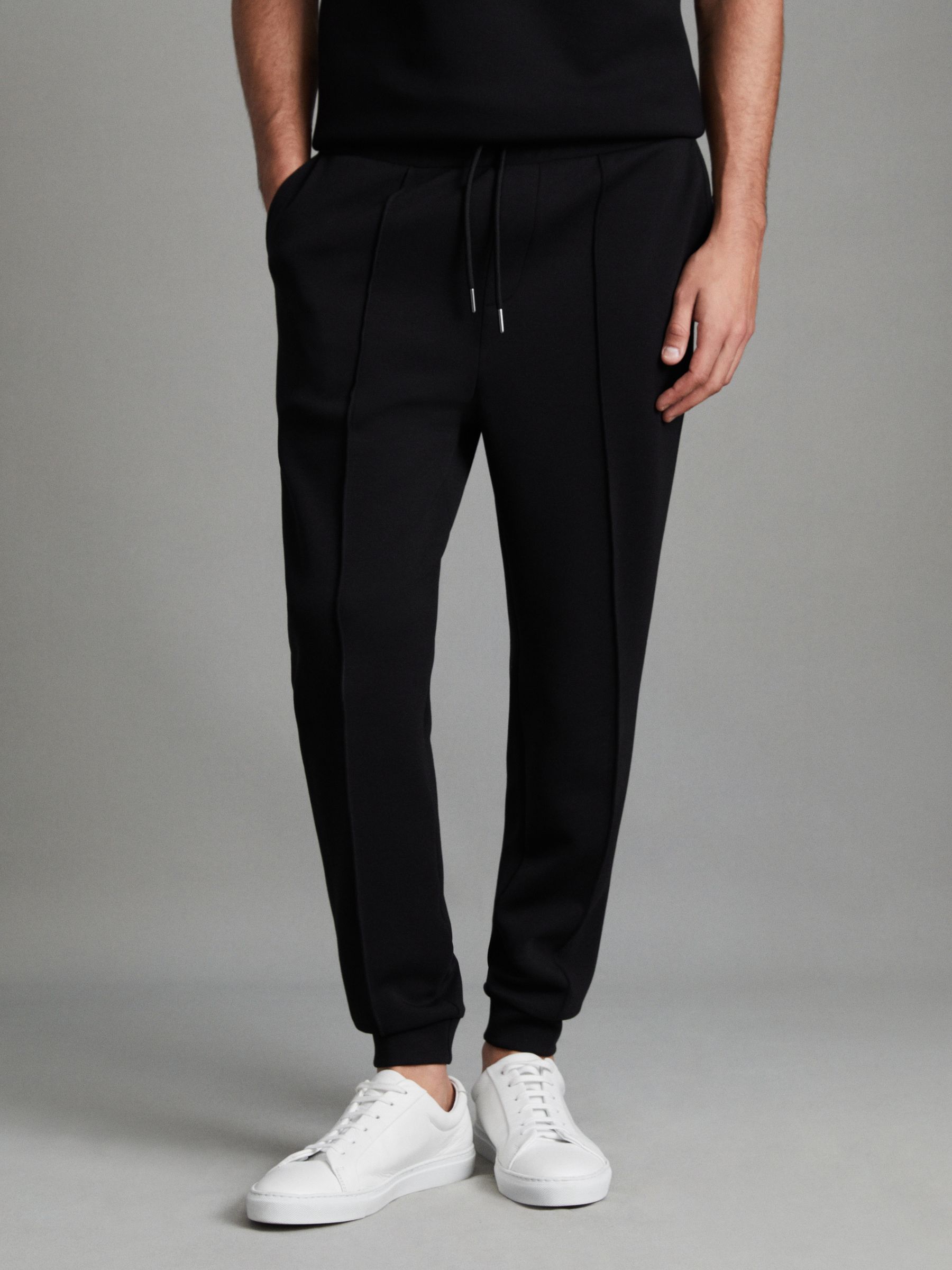 Reiss Drawstring Jersey Joggers in Black REISS