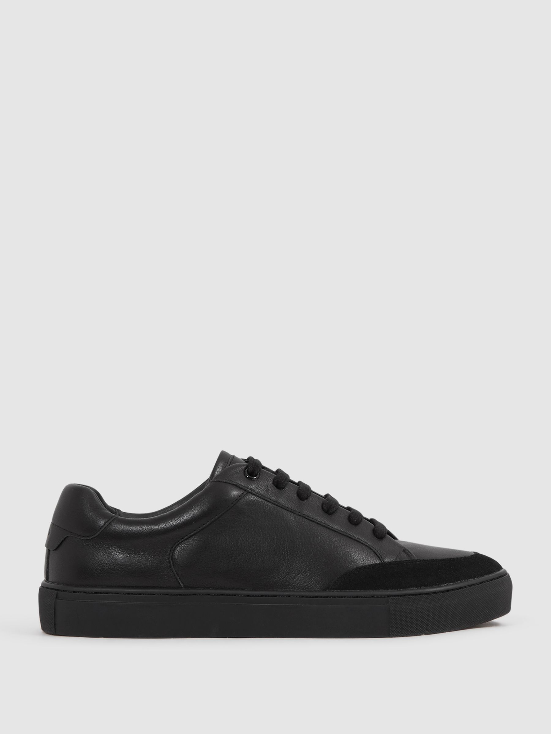 Reiss Leather Low Top Trainers in All Black REISS