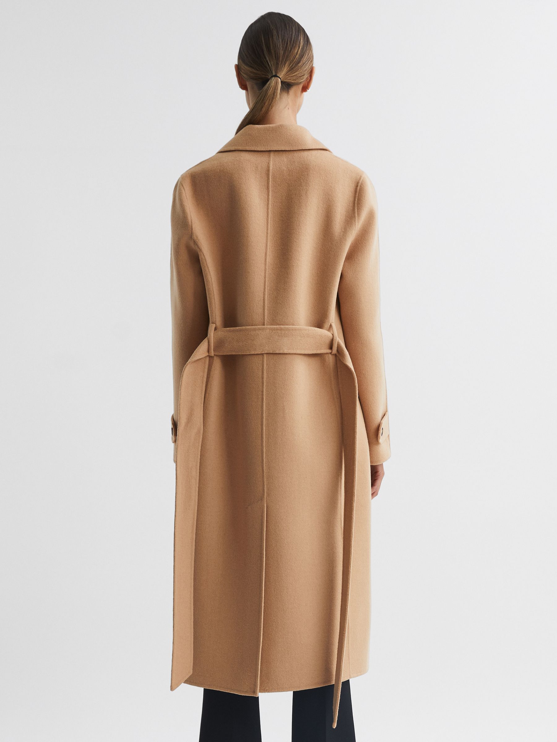 Reiss Wool Blend Blindseam Belted Coat in Camel REISS