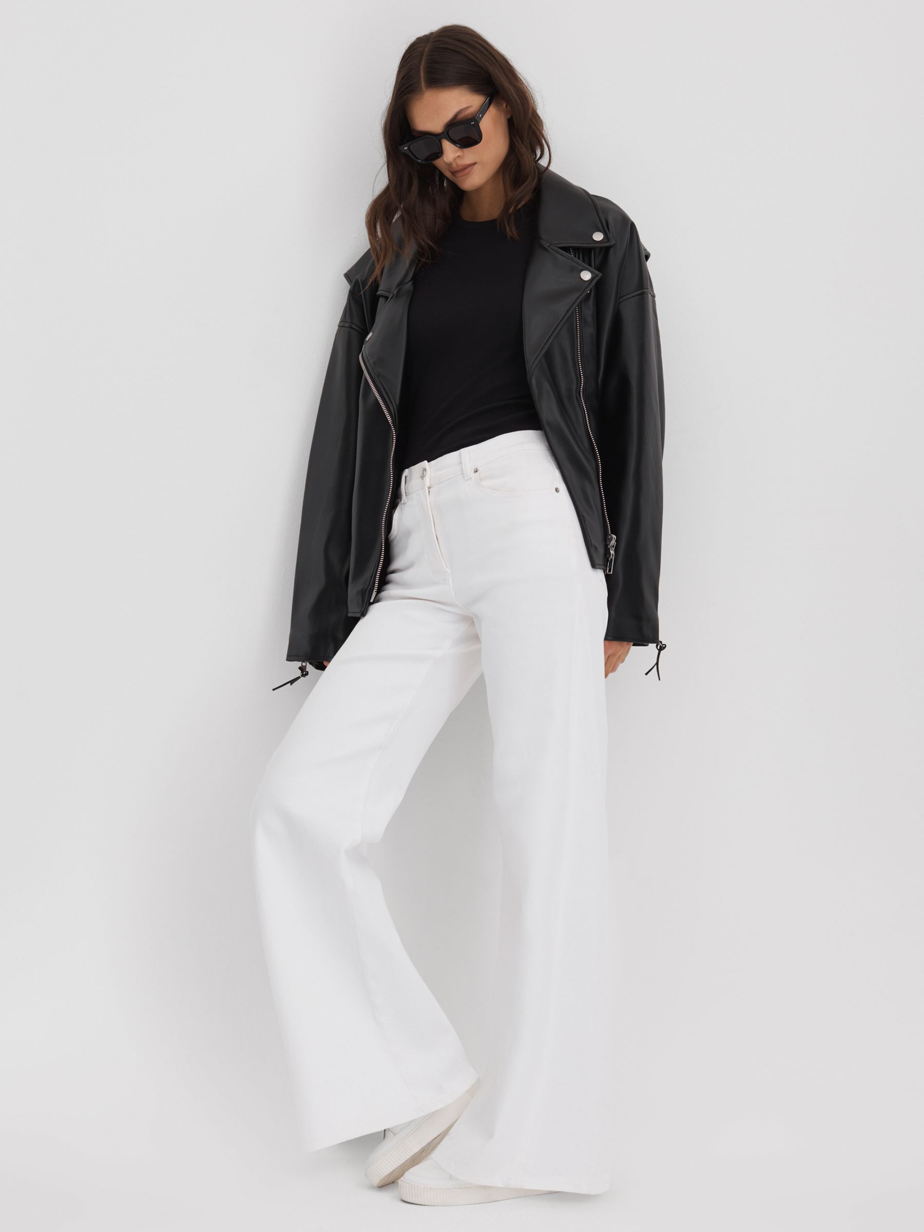 Reiss Good American Oversized Faux Leather Jacket in Black REISS
