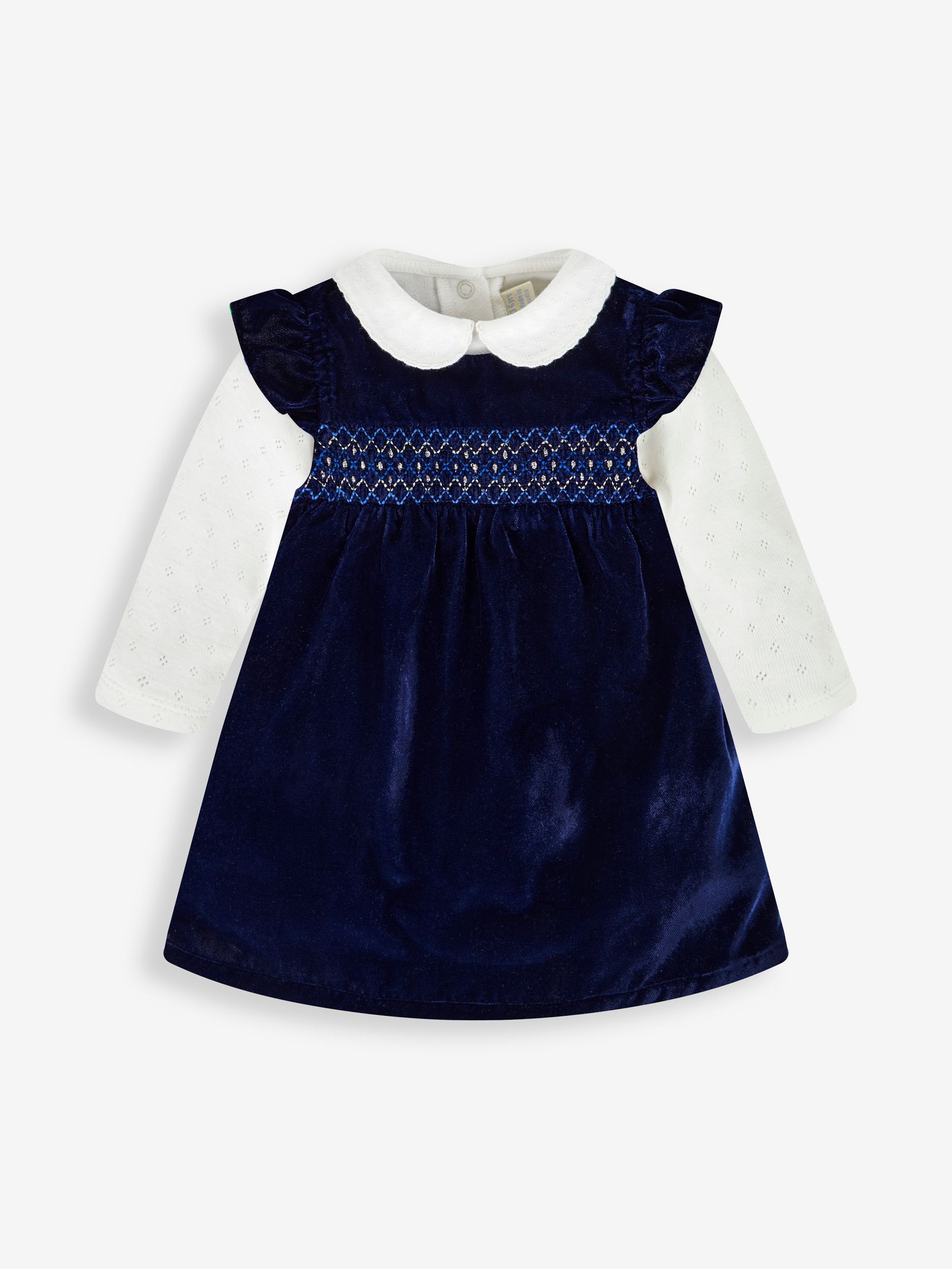Buy JoJo Maman Bebe Navy 2 Piece Smocked Velvet Baby Dress Body Set from the JoJo Maman Bebe UK online shop