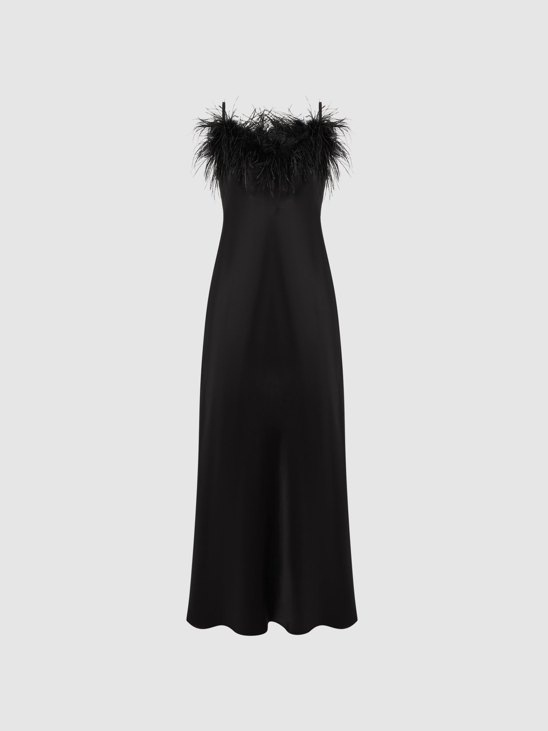 Reiss Sleeper Feather Midi Slip Dress in Black REISS