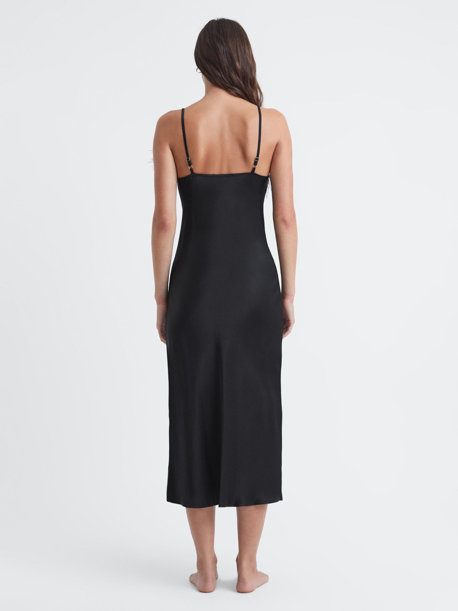 Reiss Sleeper Feather Midi Slip Dress in Black REISS