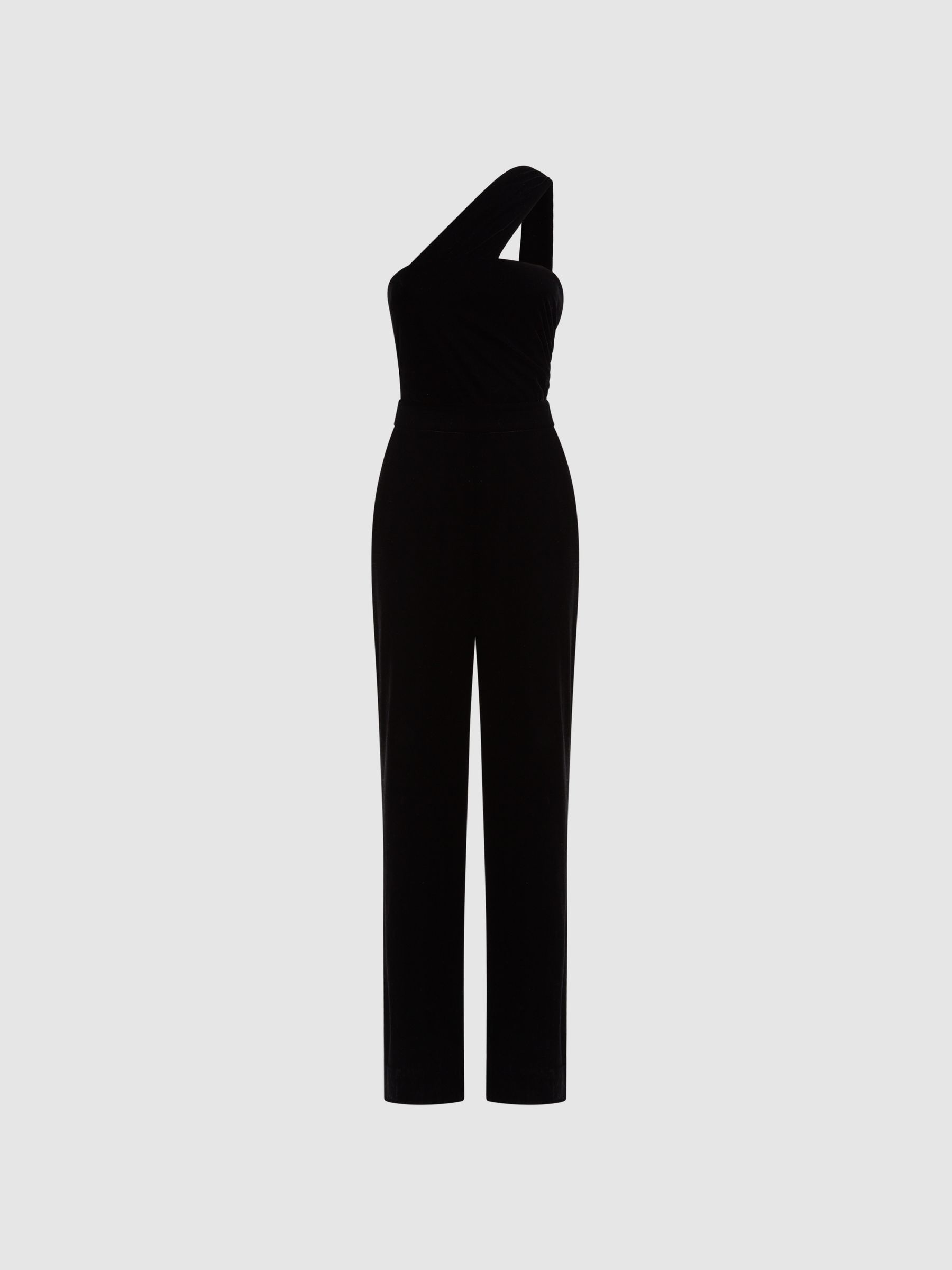 Reiss Velvet One Shoulder Jumpsuit in Black REISS