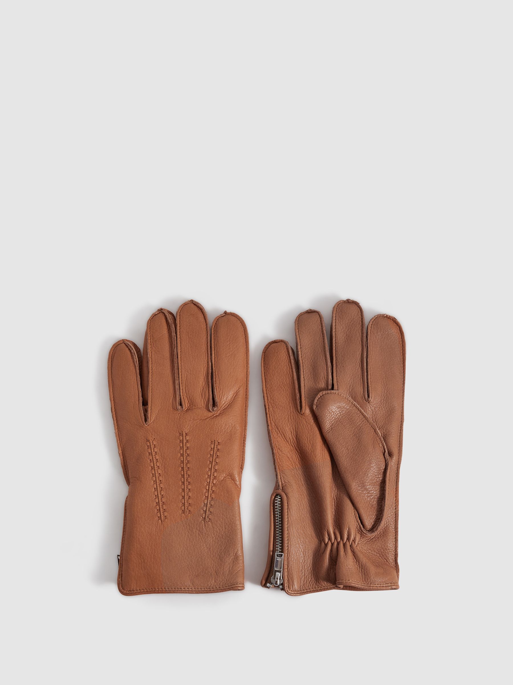 Reiss Leather Gloves in Tan REISS