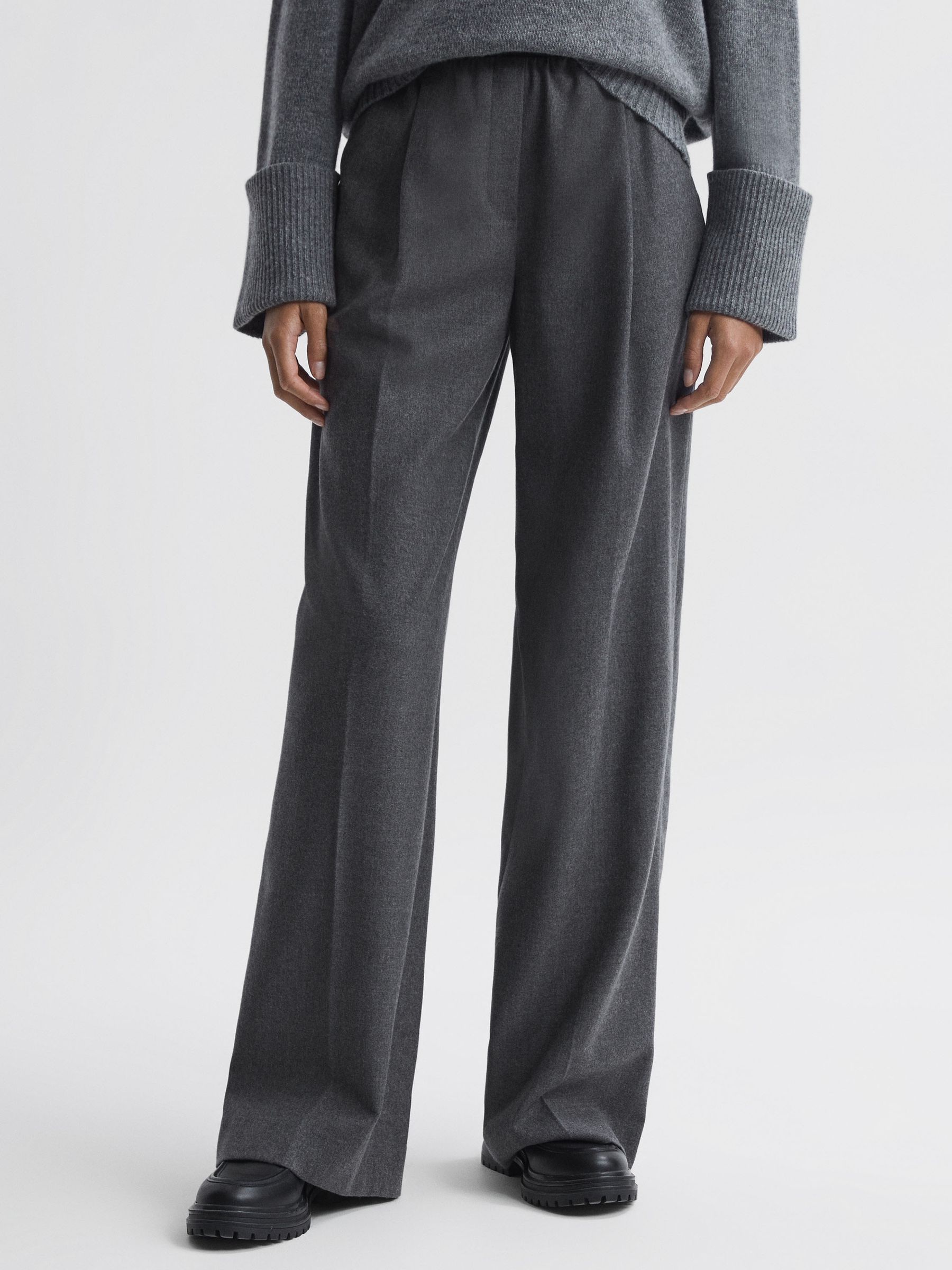 Wool Blend Wide Leg Trousers in Grey