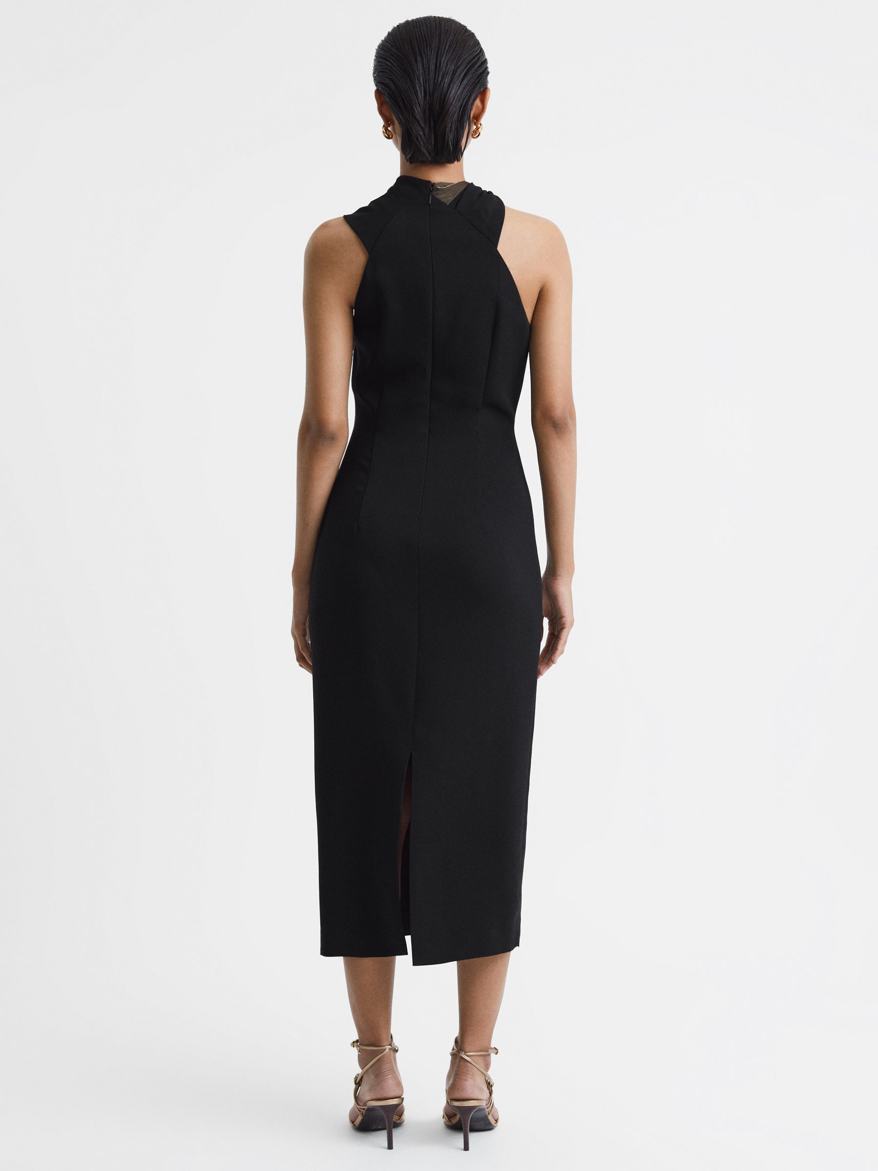 Reiss Metallic Stripe Bodycon Midi Dress in Black Bronze REISS