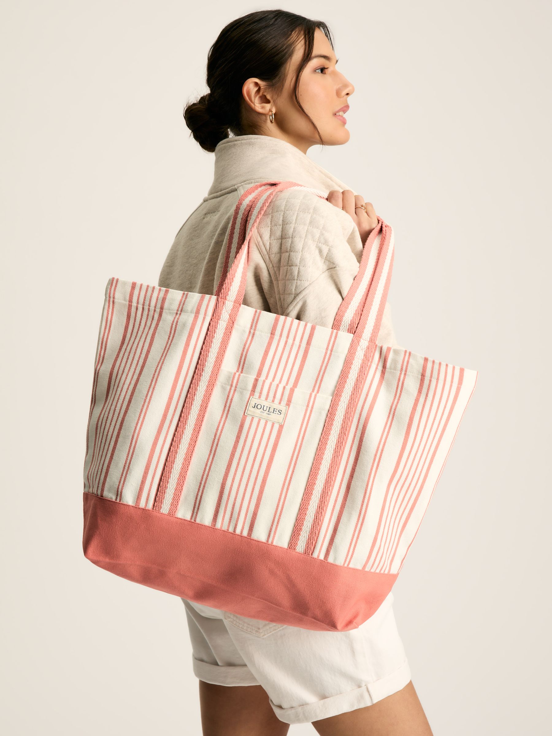 Buy Joules Promenade Cream Red Canvas Beach Bag from the Joules online shop