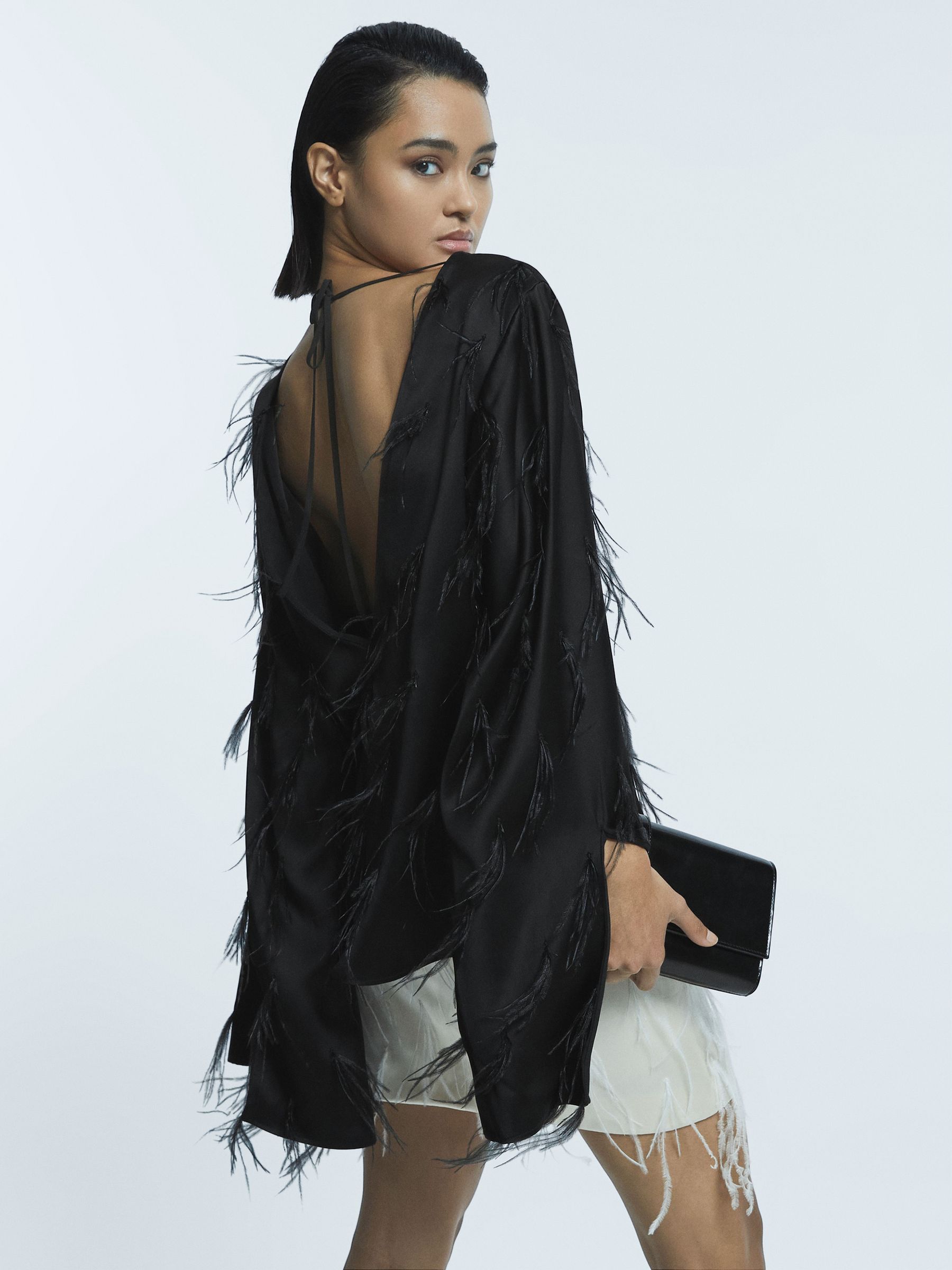 Reiss Daisy Black Feather Top REISS