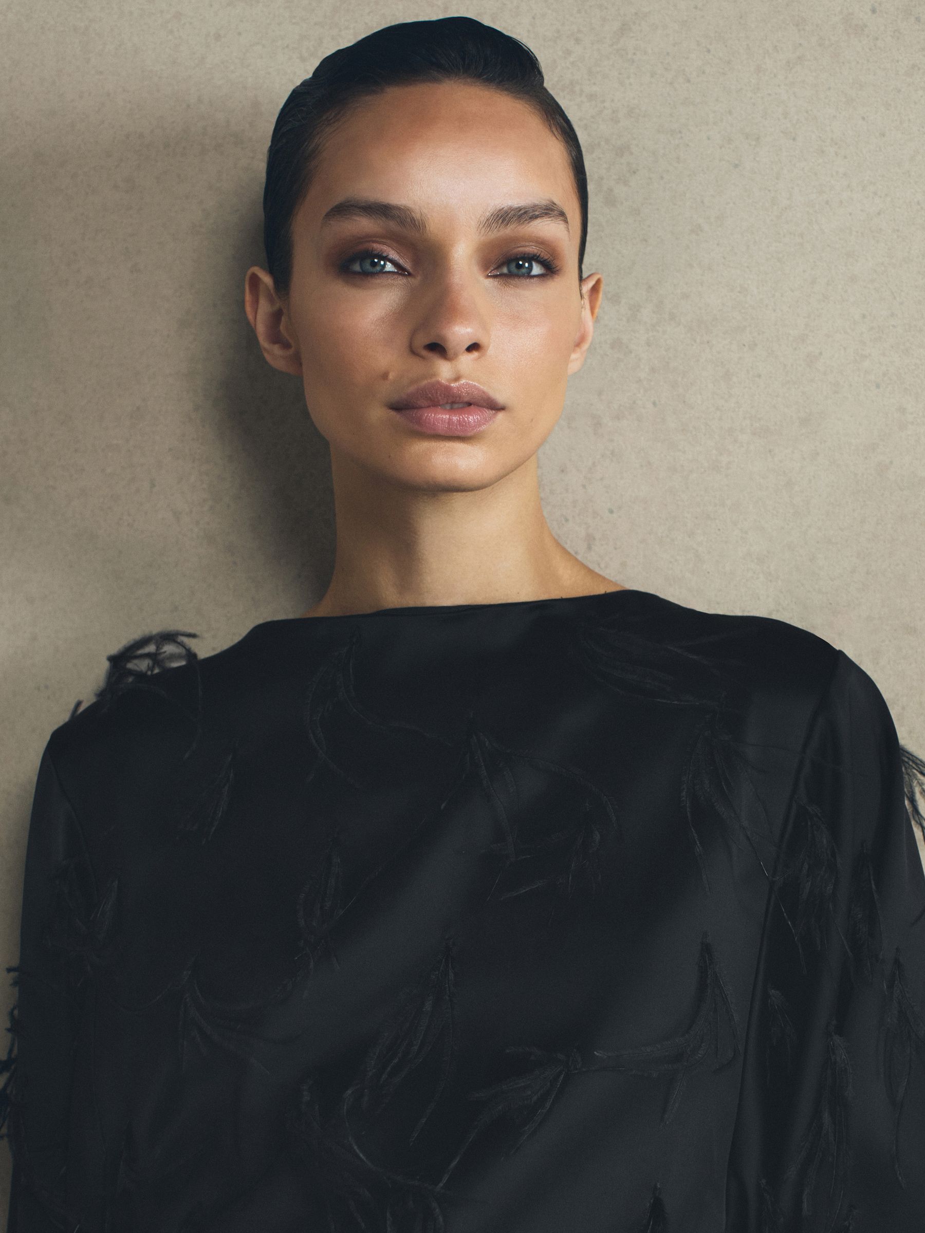 Reiss Daisy Black Feather Top REISS