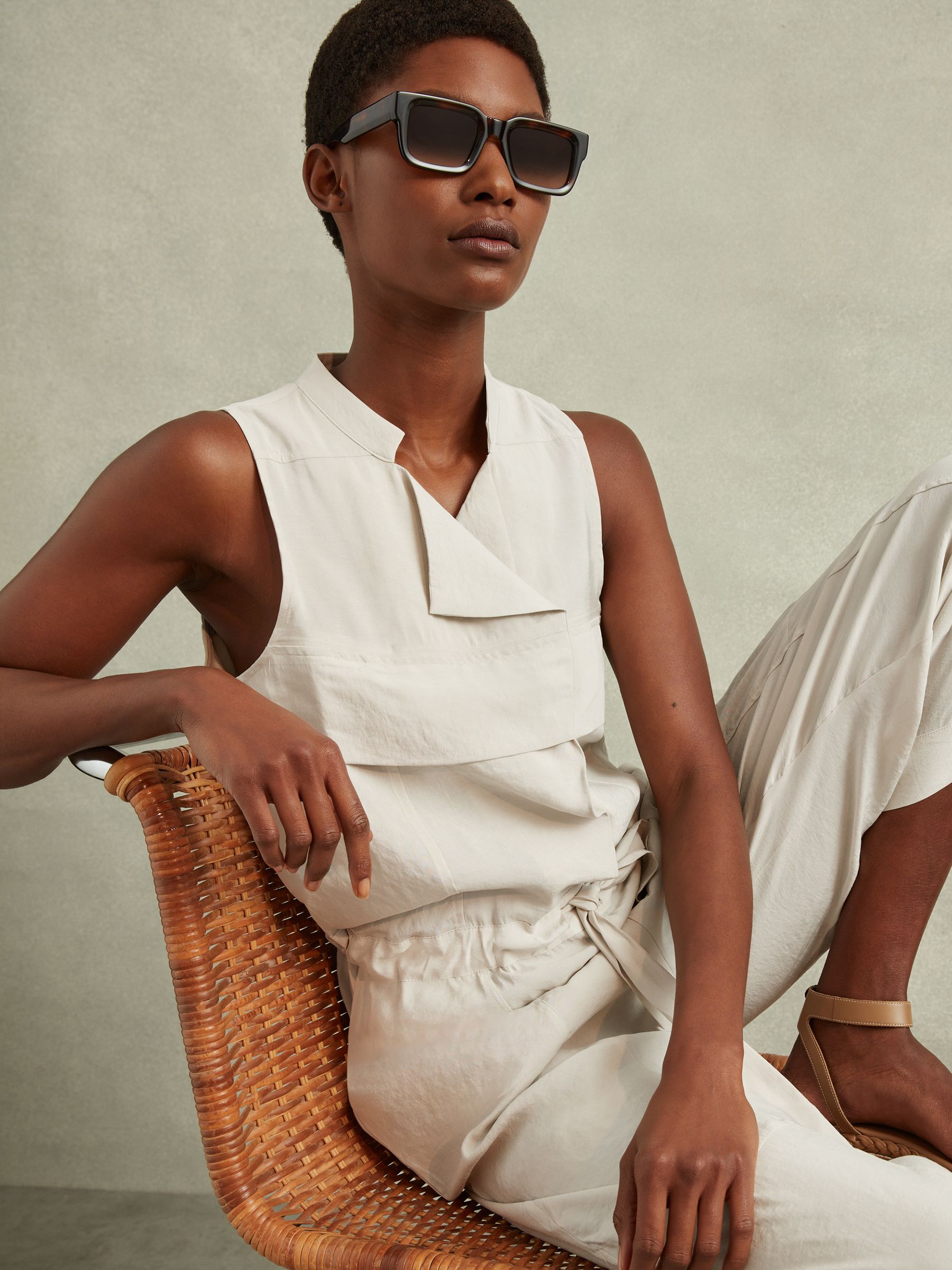 Reiss Belted Utility Jumpsuit in Stone REISS