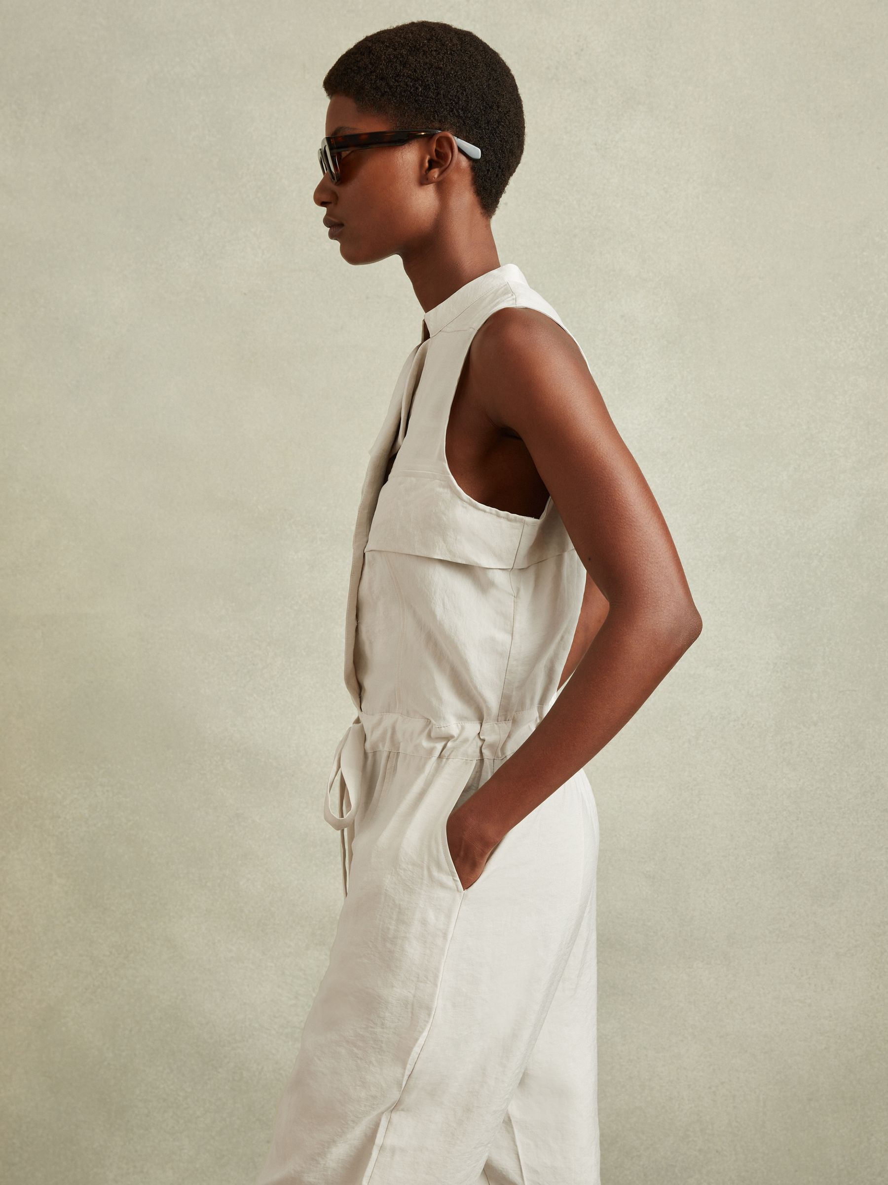 Reiss Belted Utility Jumpsuit in Stone REISS