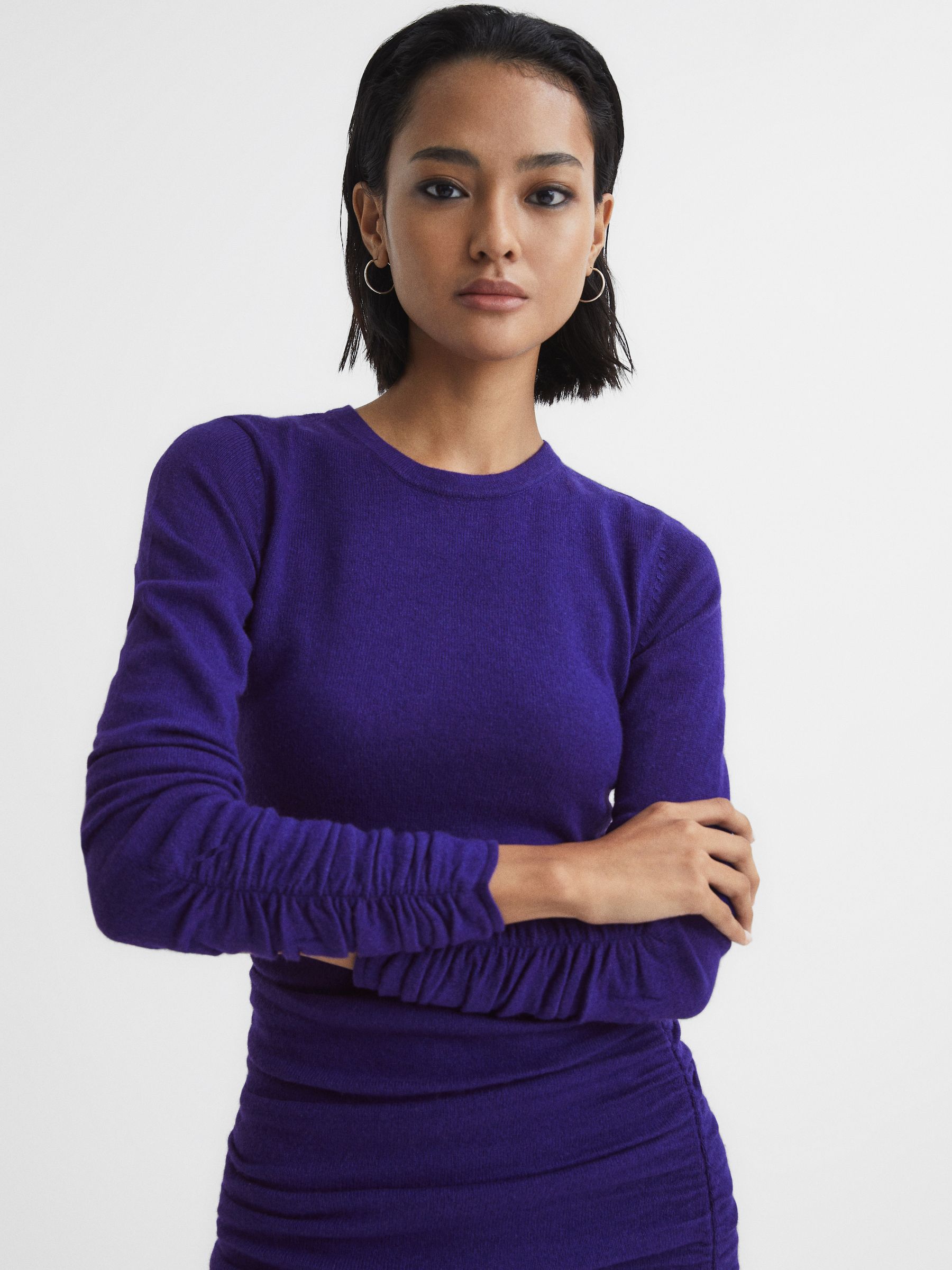 Reiss Ruched Midi Dress in Purple REISS