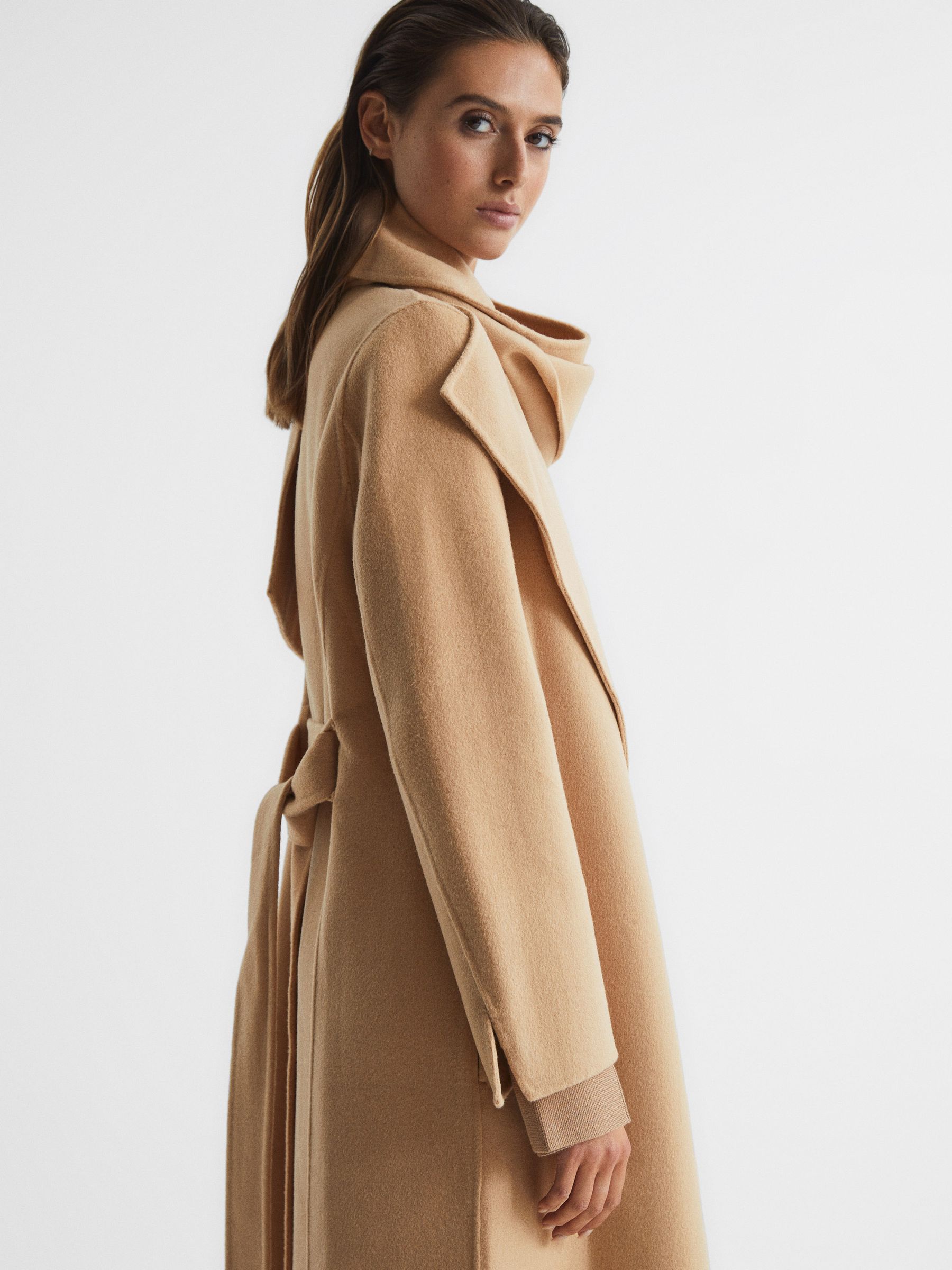 Reiss Wool Scarf Blindseam Longline Coat in Buttermilk REISS