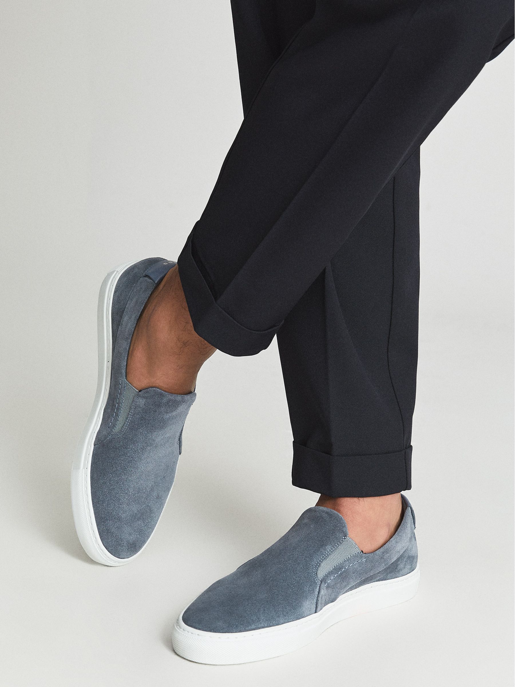 Reiss Suede Slip On Trainers in Airforce Blue REISS