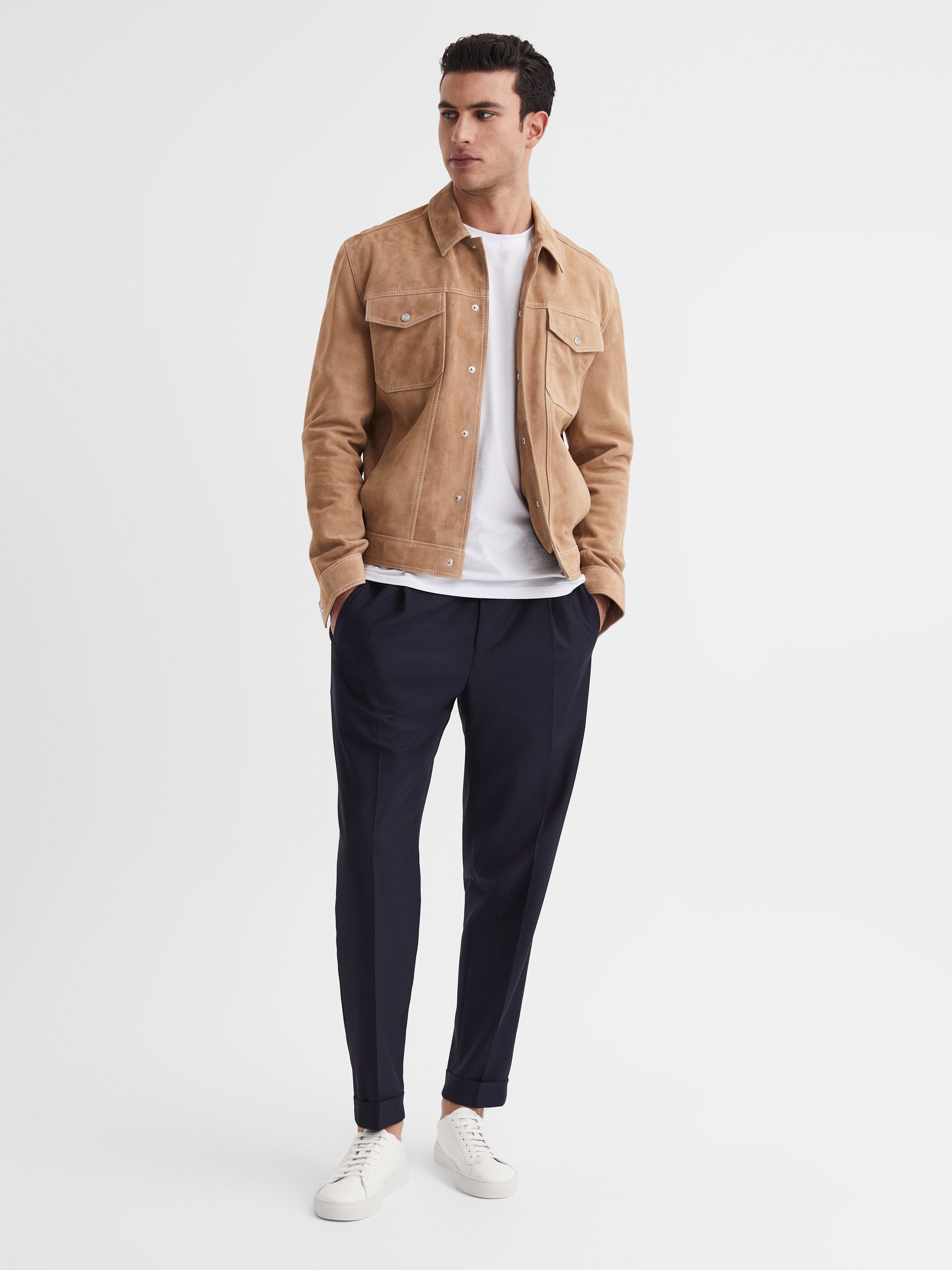 Reiss Leather Trainers in White REISS