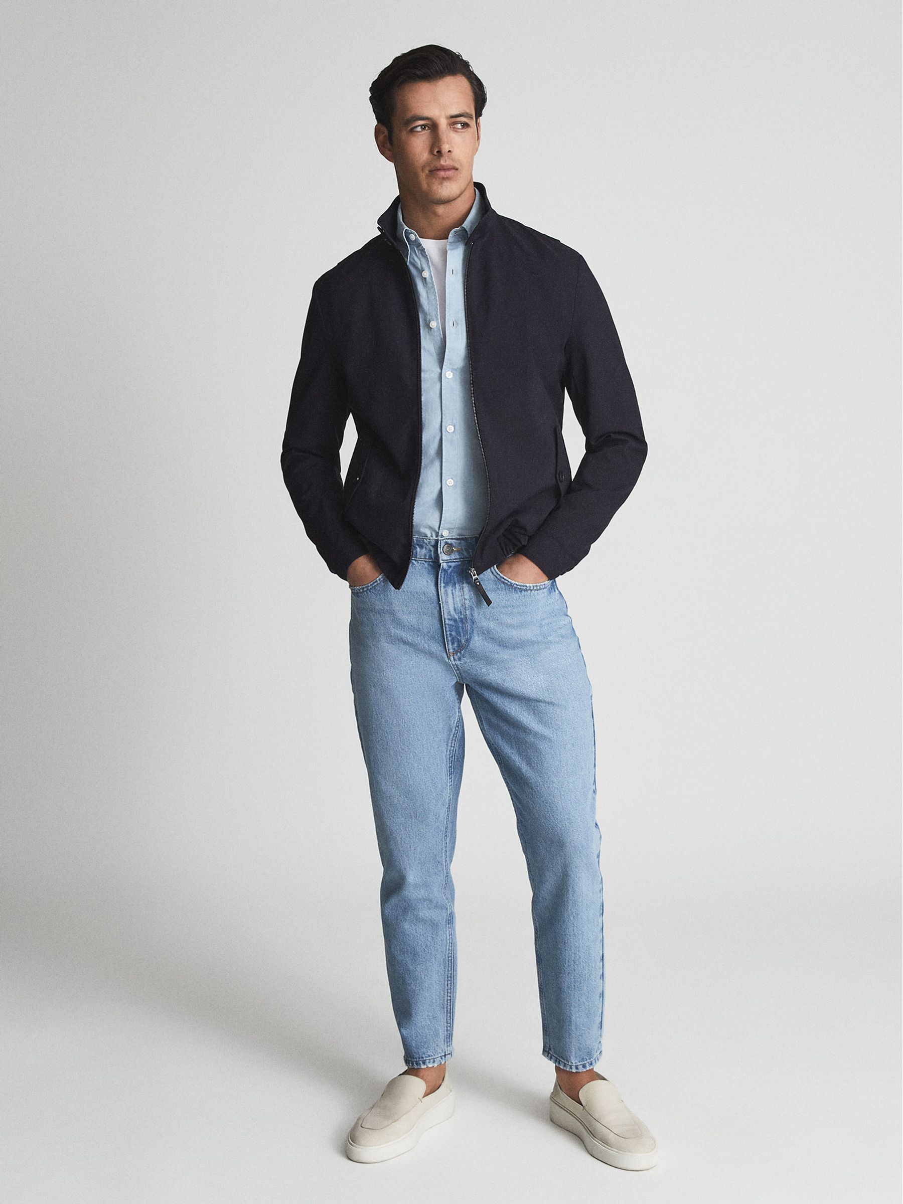 Reiss Zip Through Harrington Jacket in Navy REISS