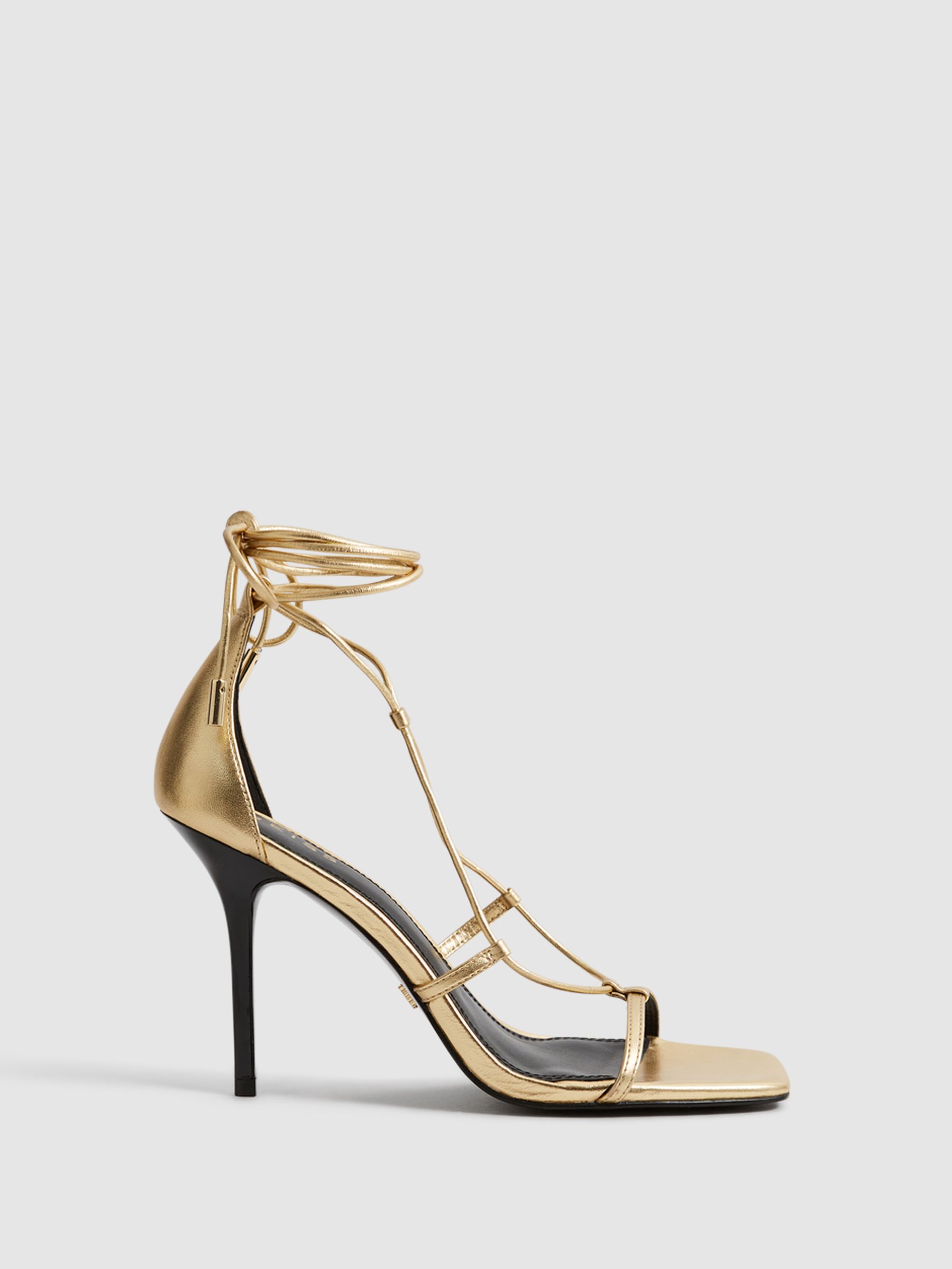 Reiss Leather Strappy Wrap Sandals in Gold REISS