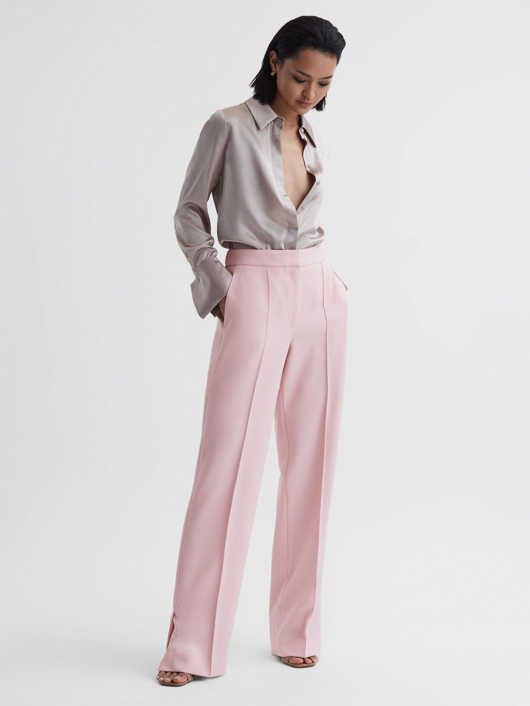 Pink trousers wide leg hot sale