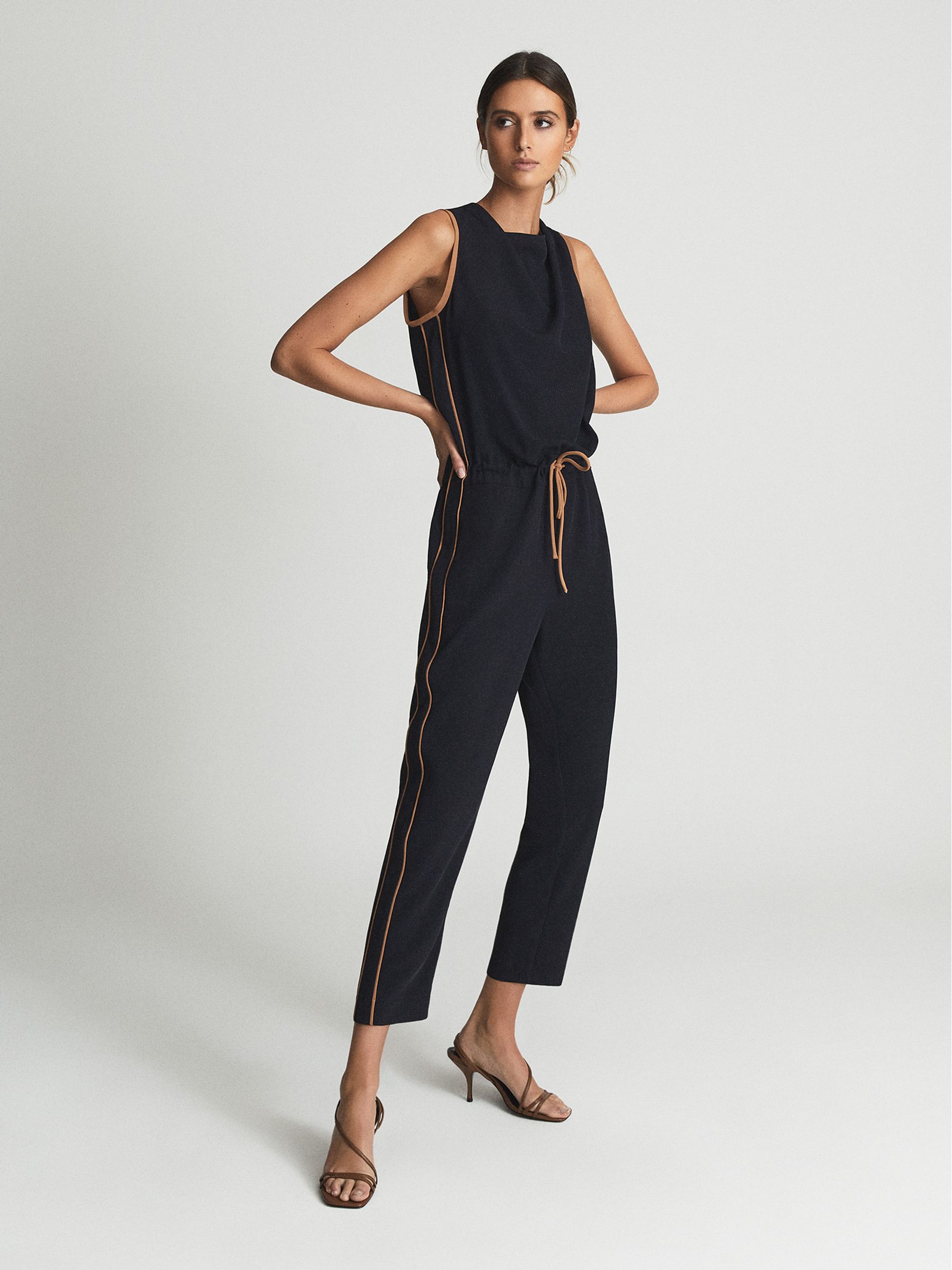 Reiss Side Stripe Jumpsuit in Navy Camel REISS