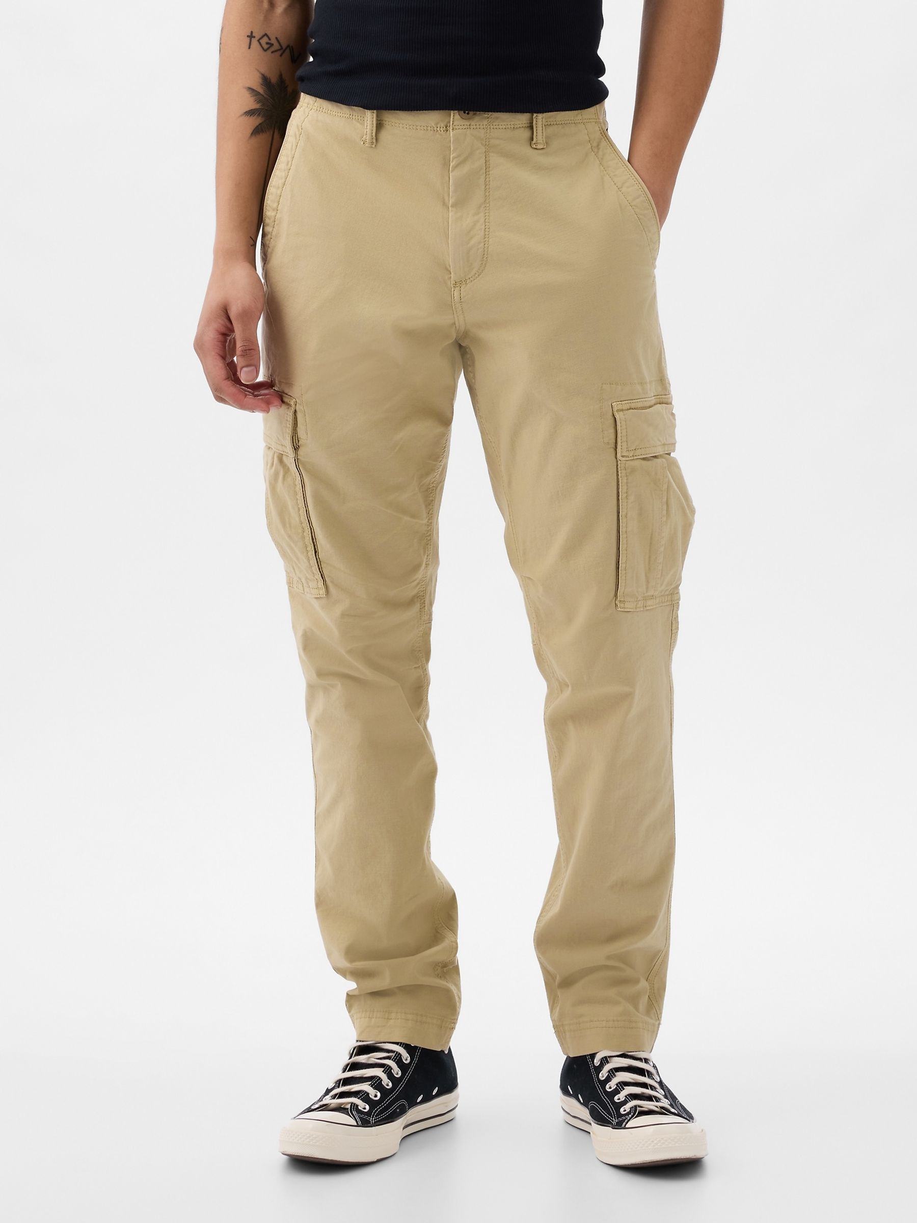 Beige Slim Fit Cargo Trousers