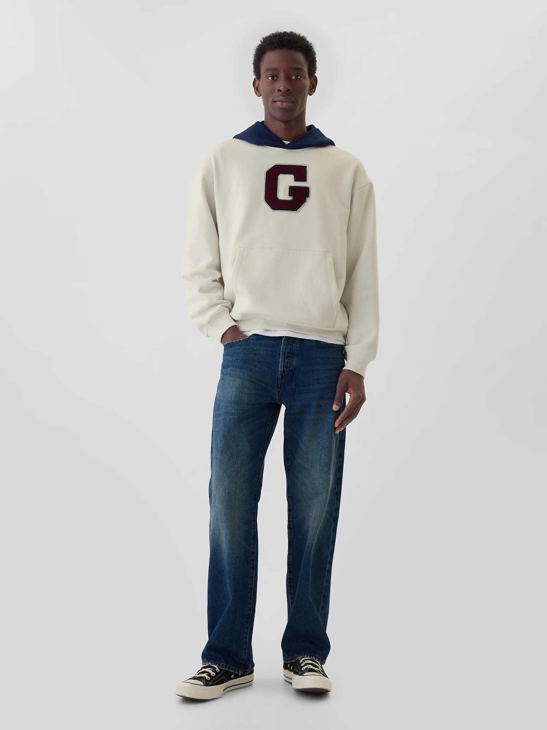 Cream Heavyweight Colourblock Varsity Logo Hoodie Gap