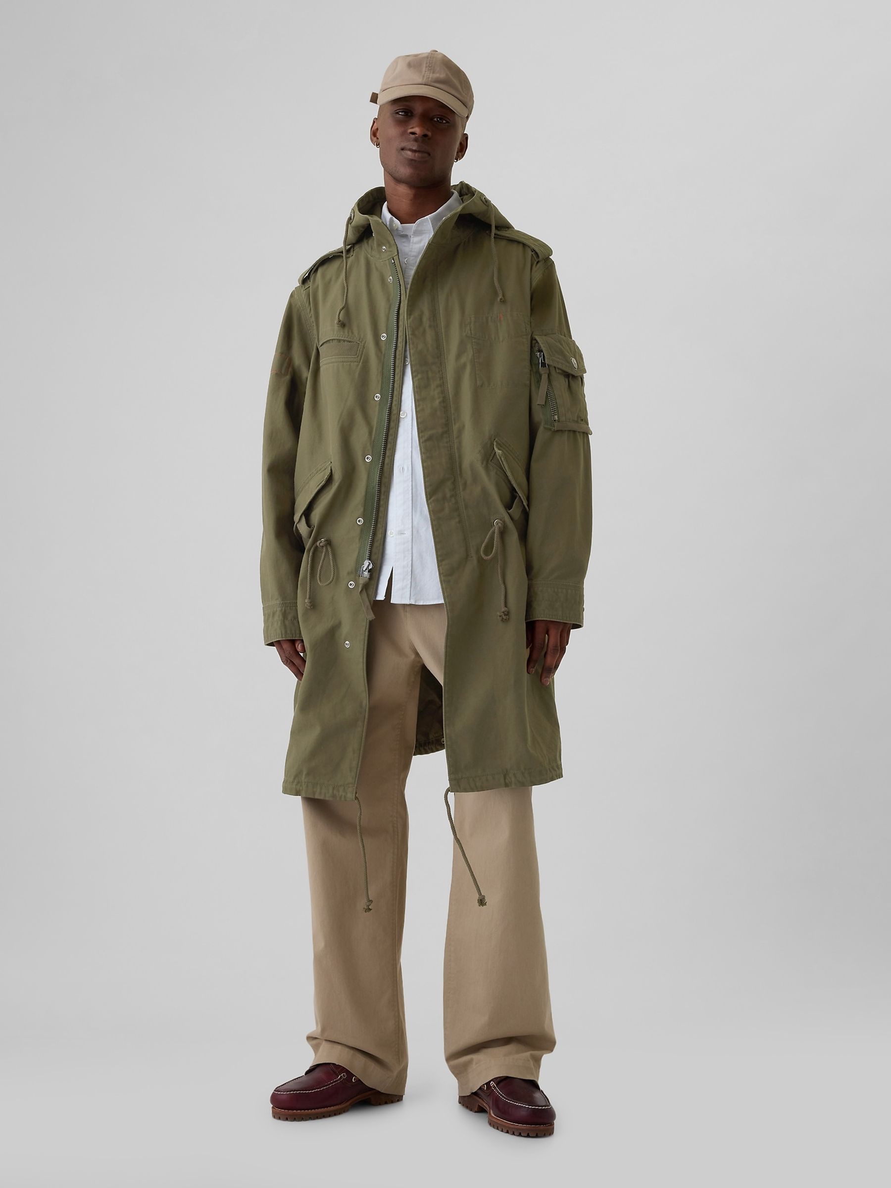 Buy Green Cotton Utility Hooded Parka Jacket from the Gap online shop