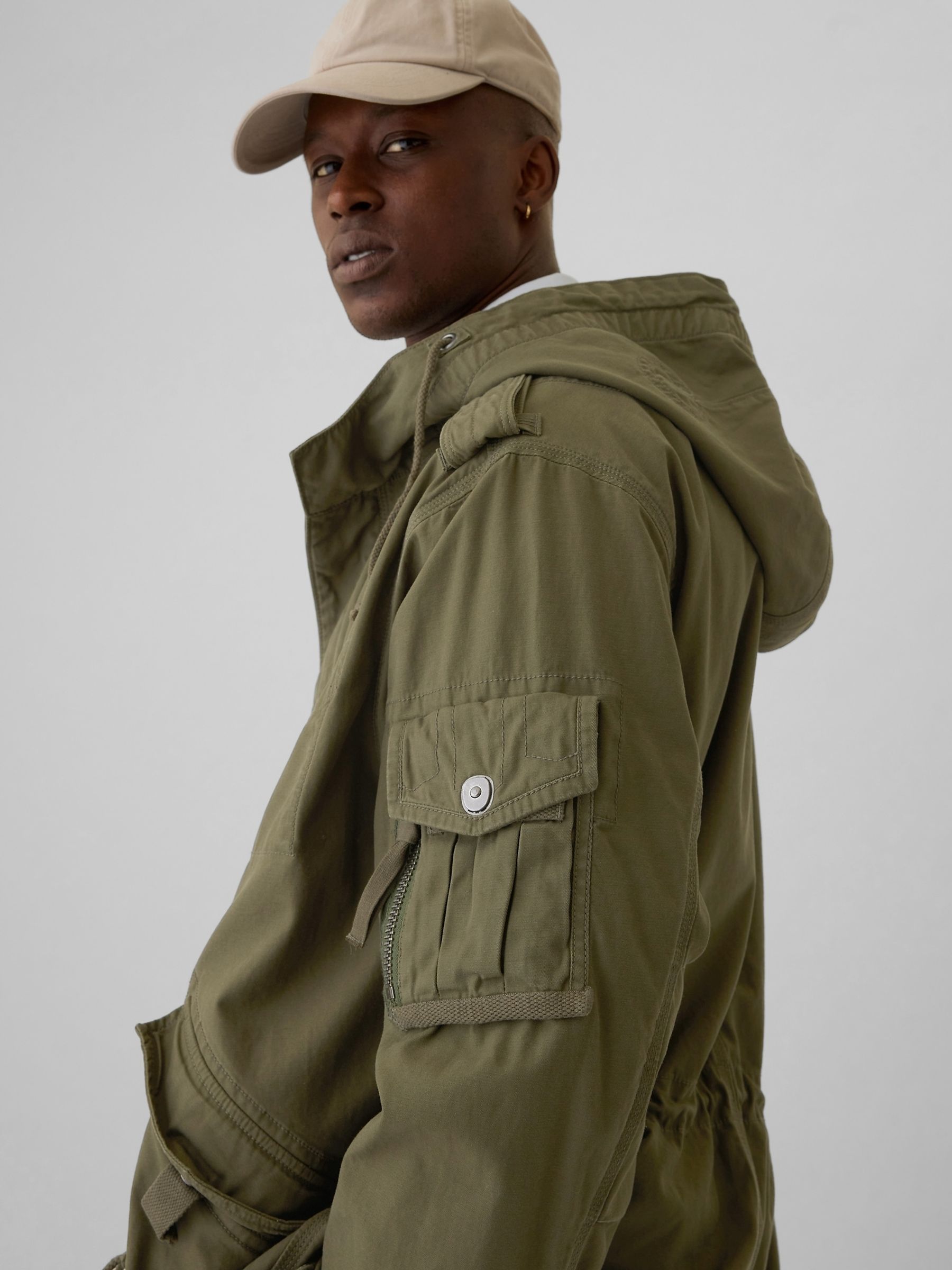 Buy Green Cotton Utility Hooded Parka Jacket from the Gap online shop
