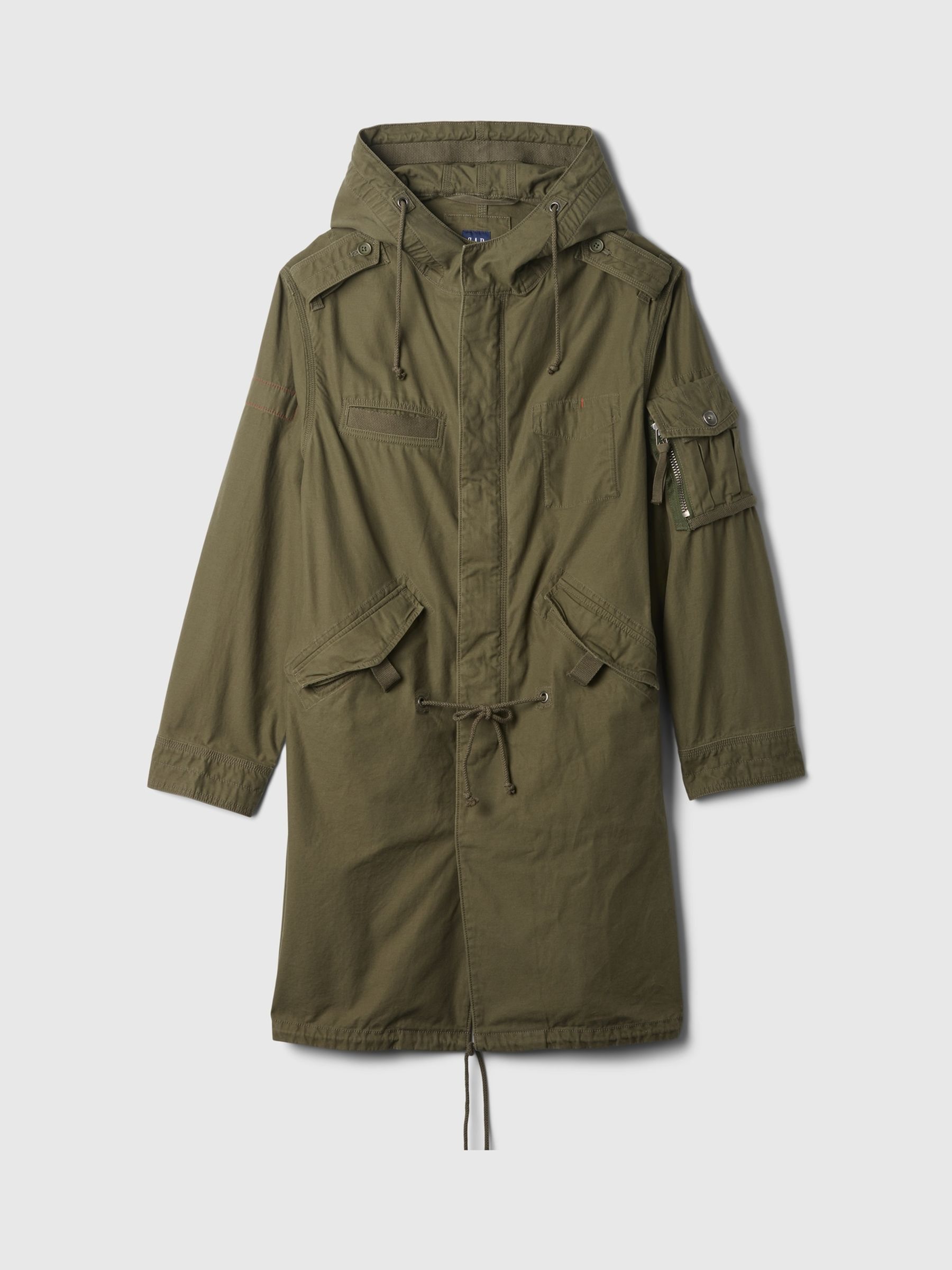 Olive green hooded utility jacket discount
