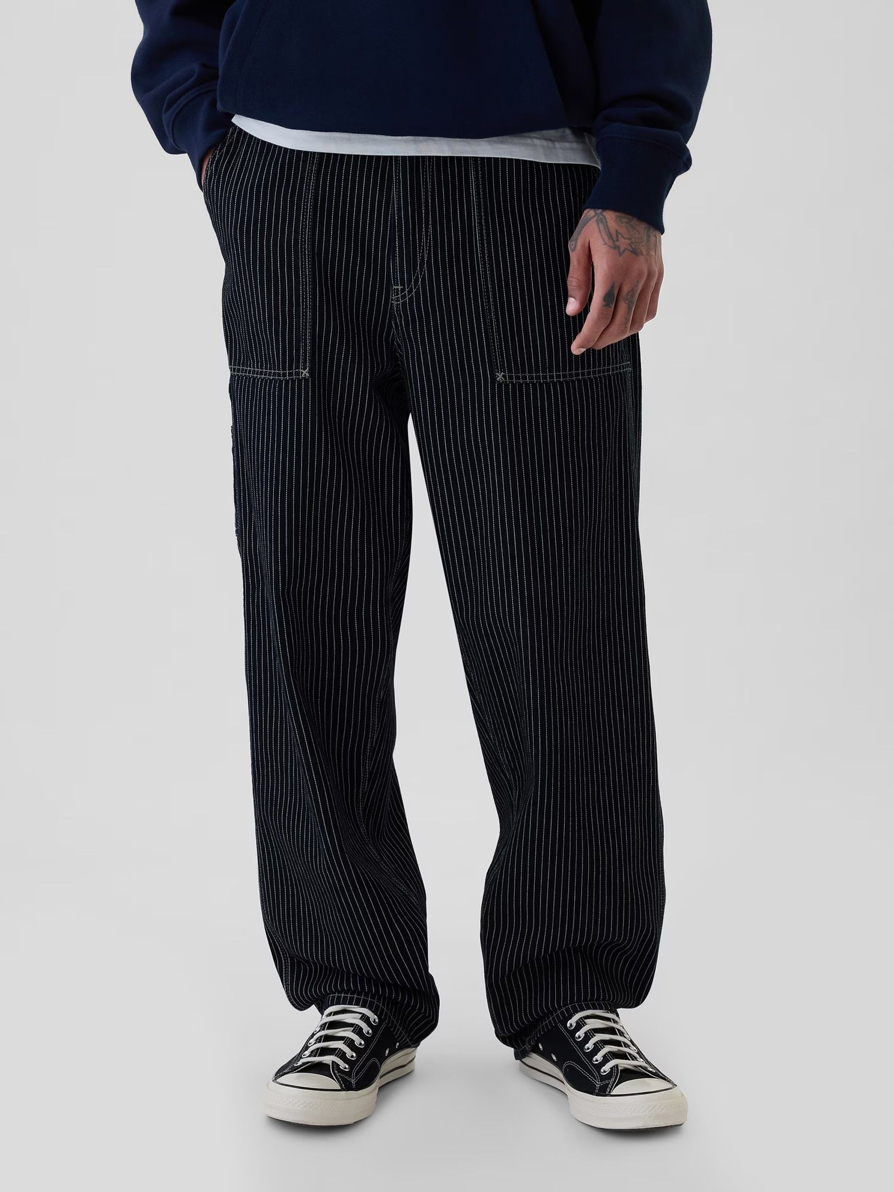 Black Stripe Railroad Utility Baggy Jeans