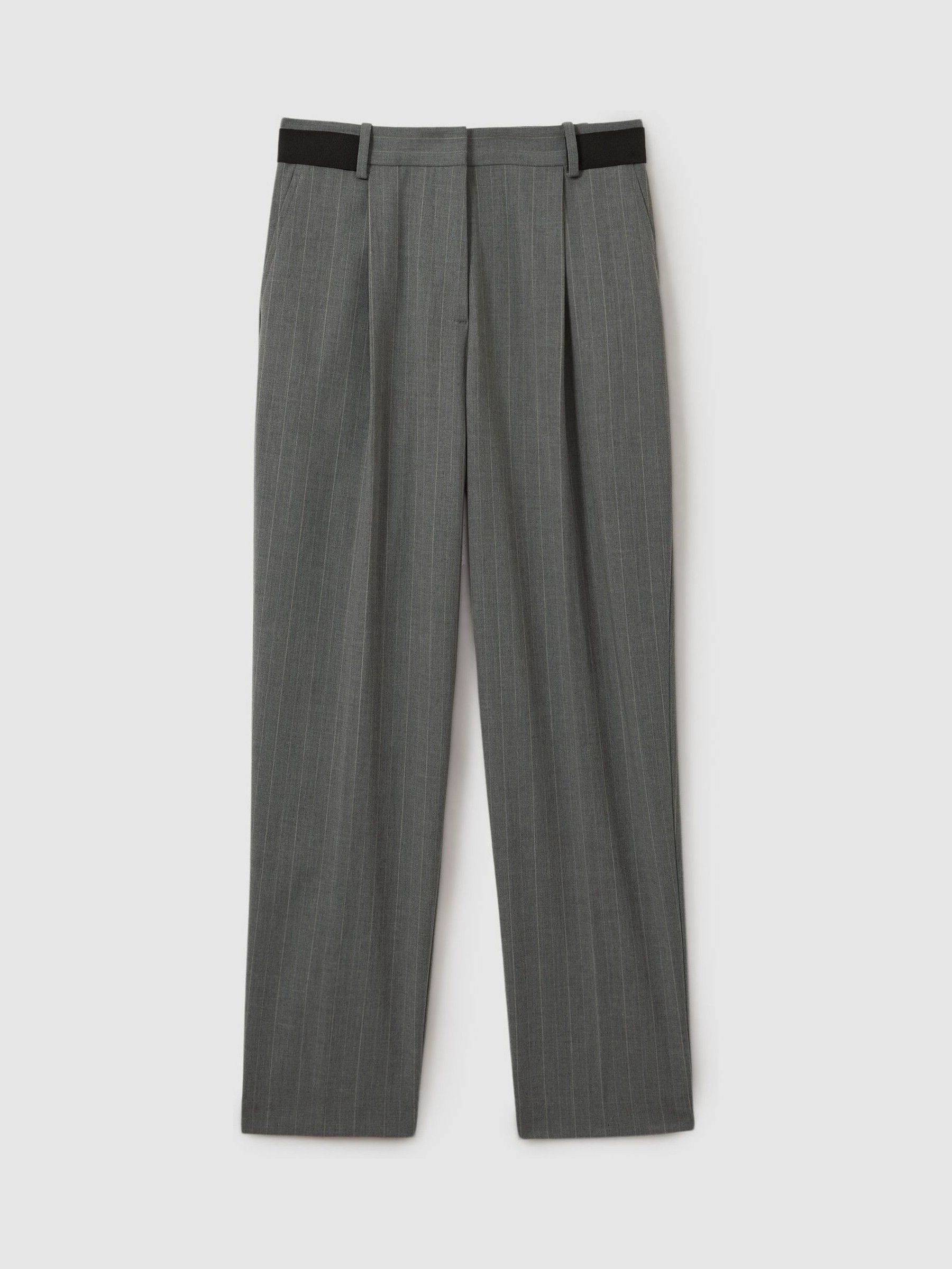 Reiss Pinstripe Waistband Detail Tapered Trousers in Grey REISS