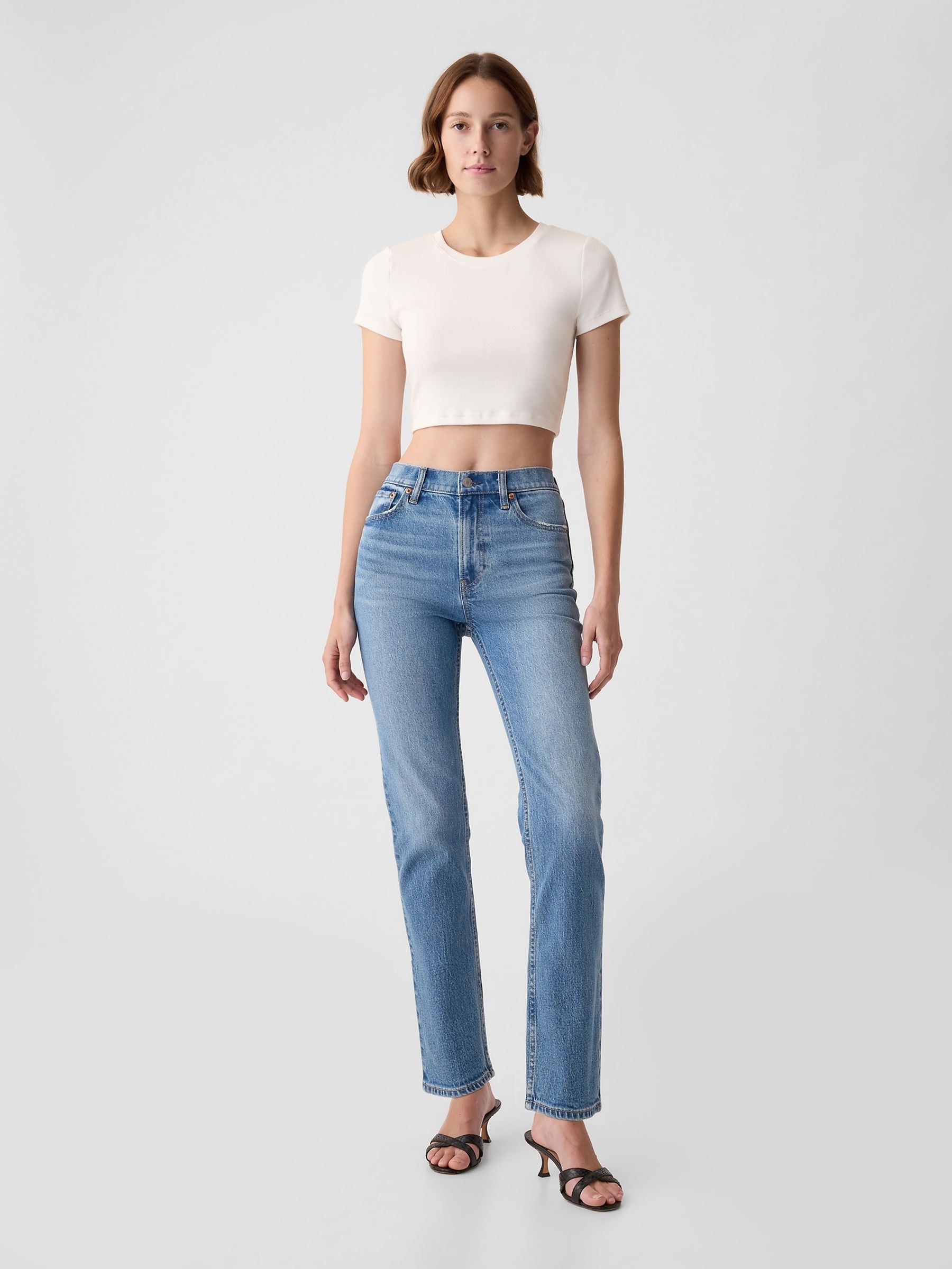 Buy Medium Wash Blue High Waisted 90s Straight Jeans from the Gap online shop