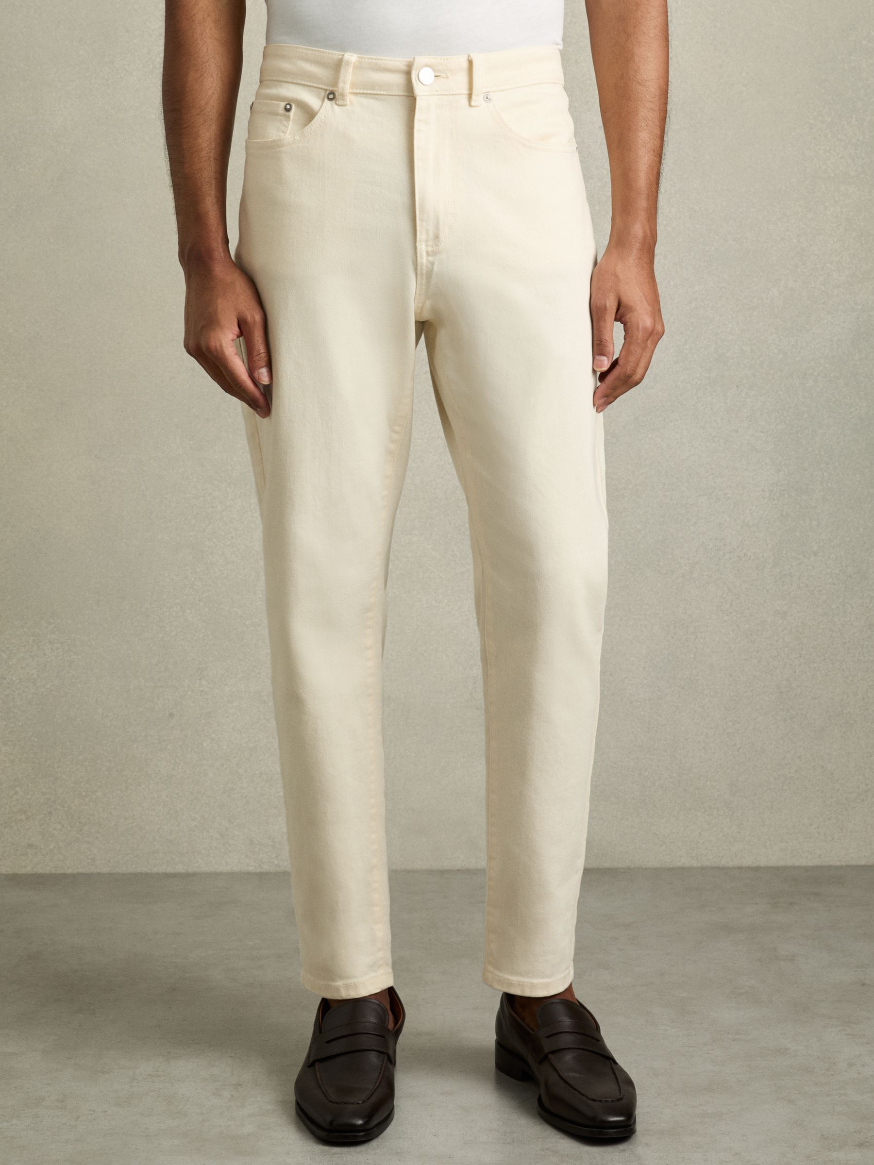 Cotton Stretch Relaxed Fit Cropped Jeans in White