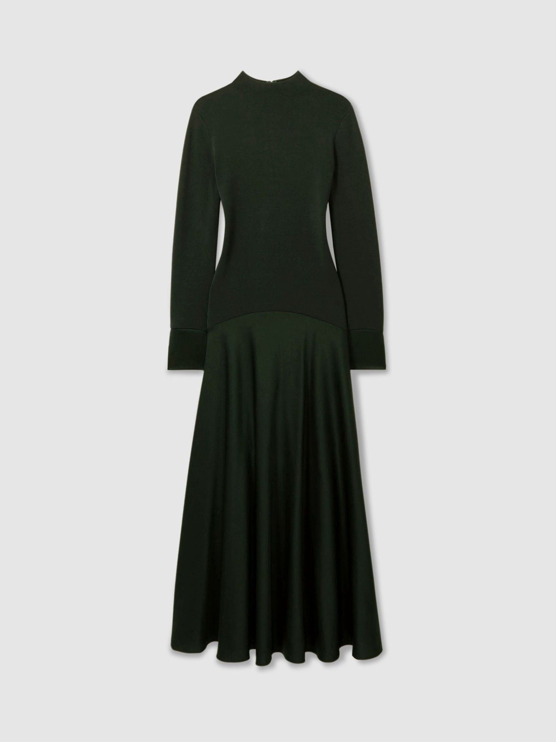 Reiss Florere Hybrid Knit-Satin Midi Dress in Dark Green - REISS
