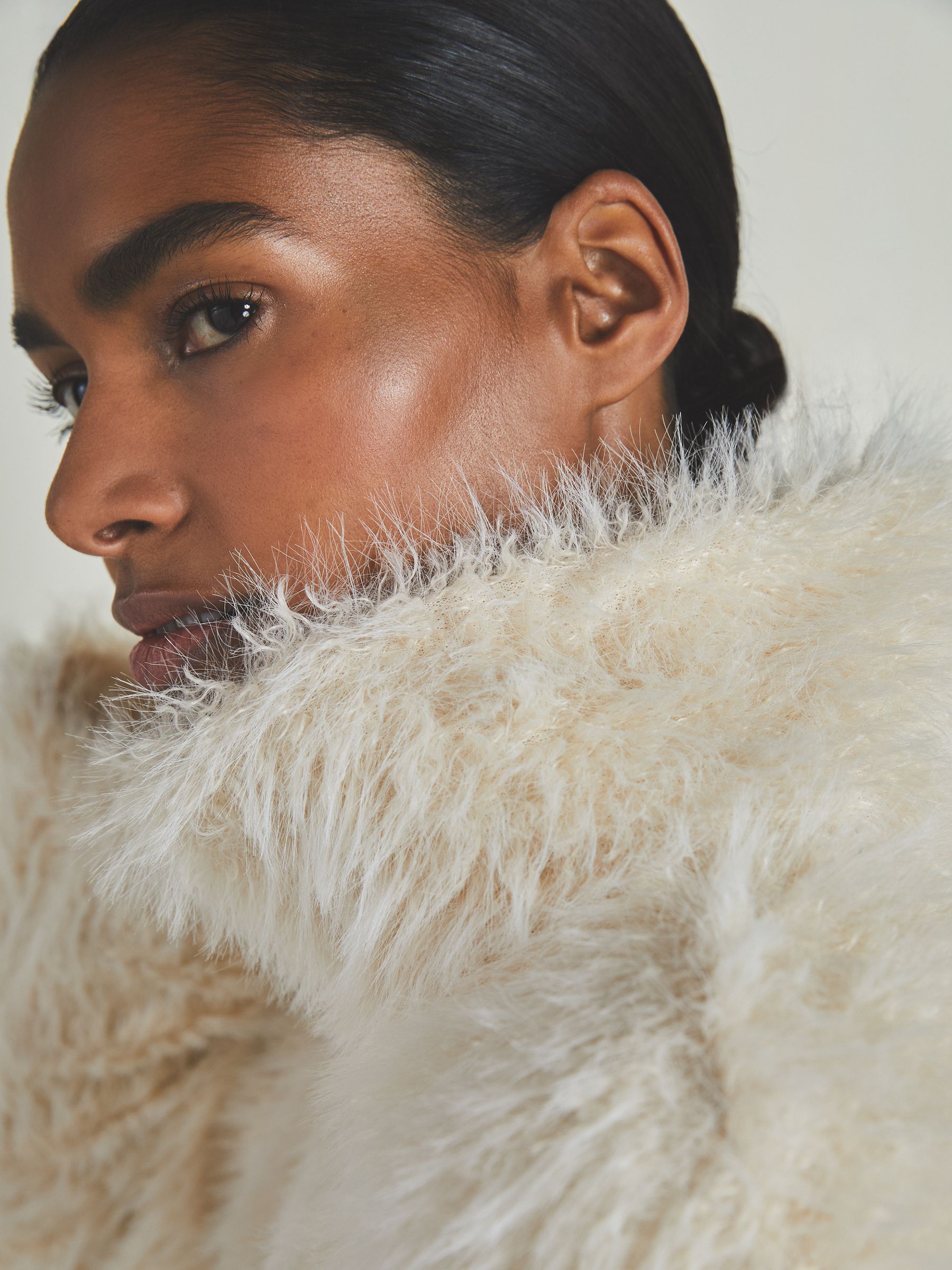 Reiss Reiss Les 100 Ciels Faux Fur Coat in Cream REISS