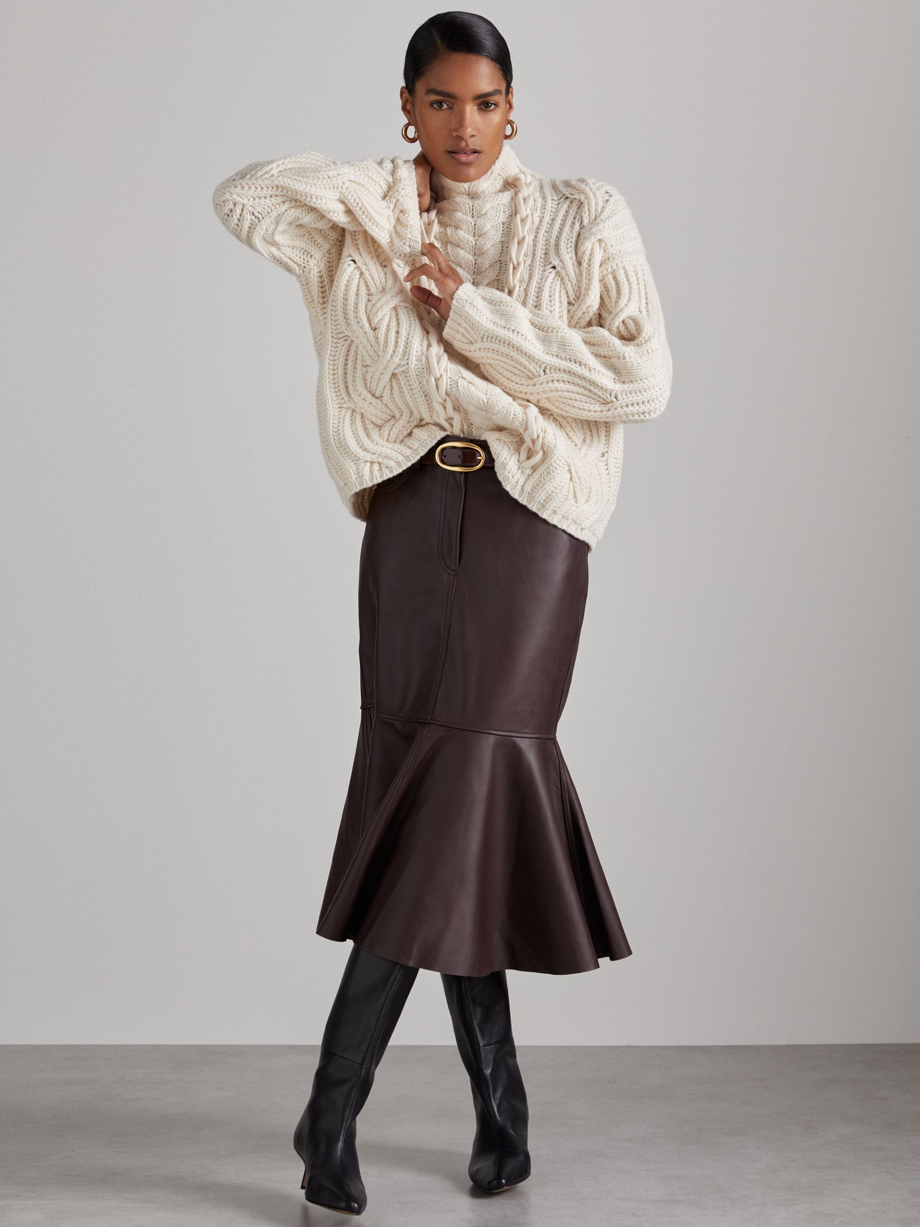 Reiss Atelier Wool and Cashmere Cabled Jumper in Cream REISS