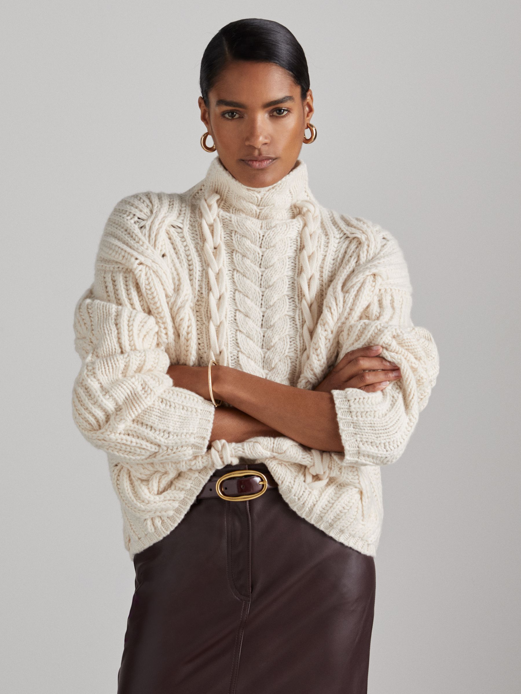 Reiss Atelier Wool and Cashmere Cabled Jumper in Cream REISS
