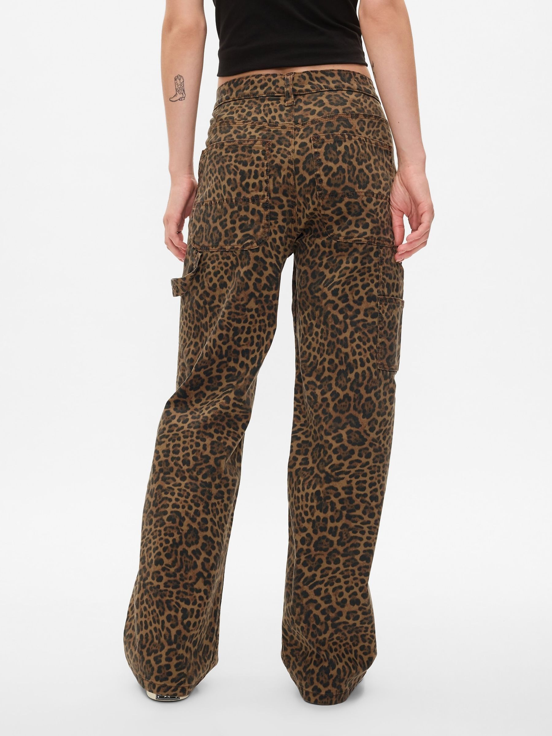 Buy Brown Mid Rise Leopard Print 90s Loose Cargo Jeans from the Gap online shop