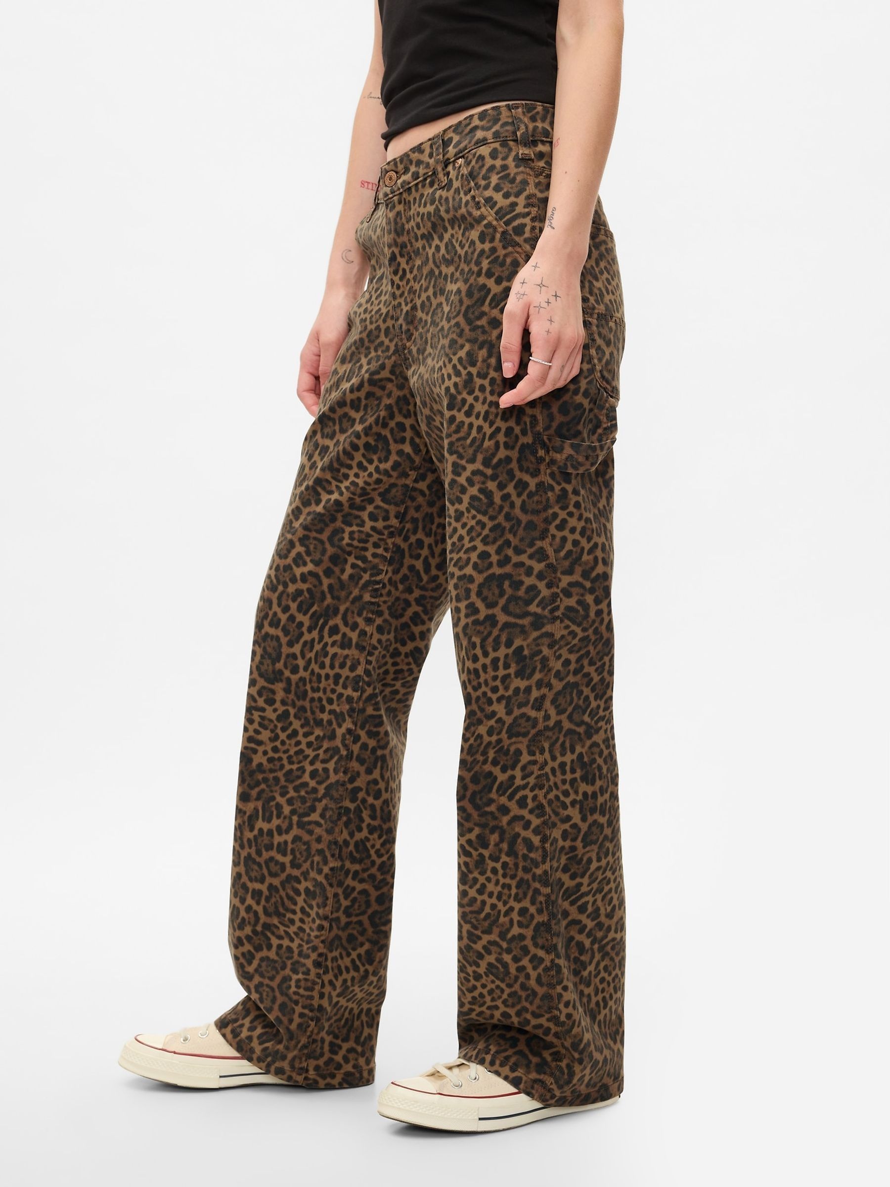 Buy Brown Mid Rise Leopard Print 90s Loose Cargo Jeans from the Gap online shop