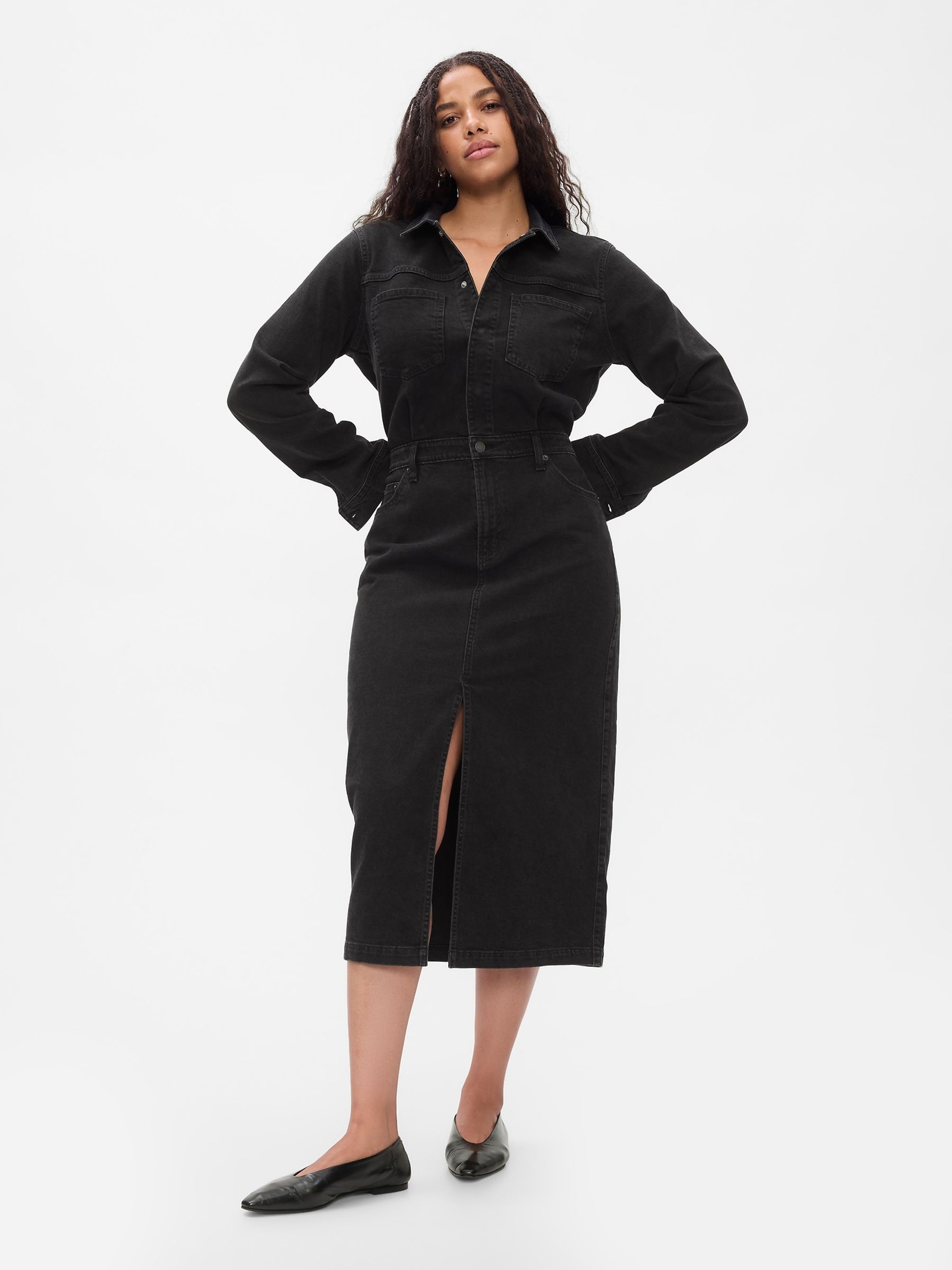 Buy Black Denim Midi Dress from the Gap online shop